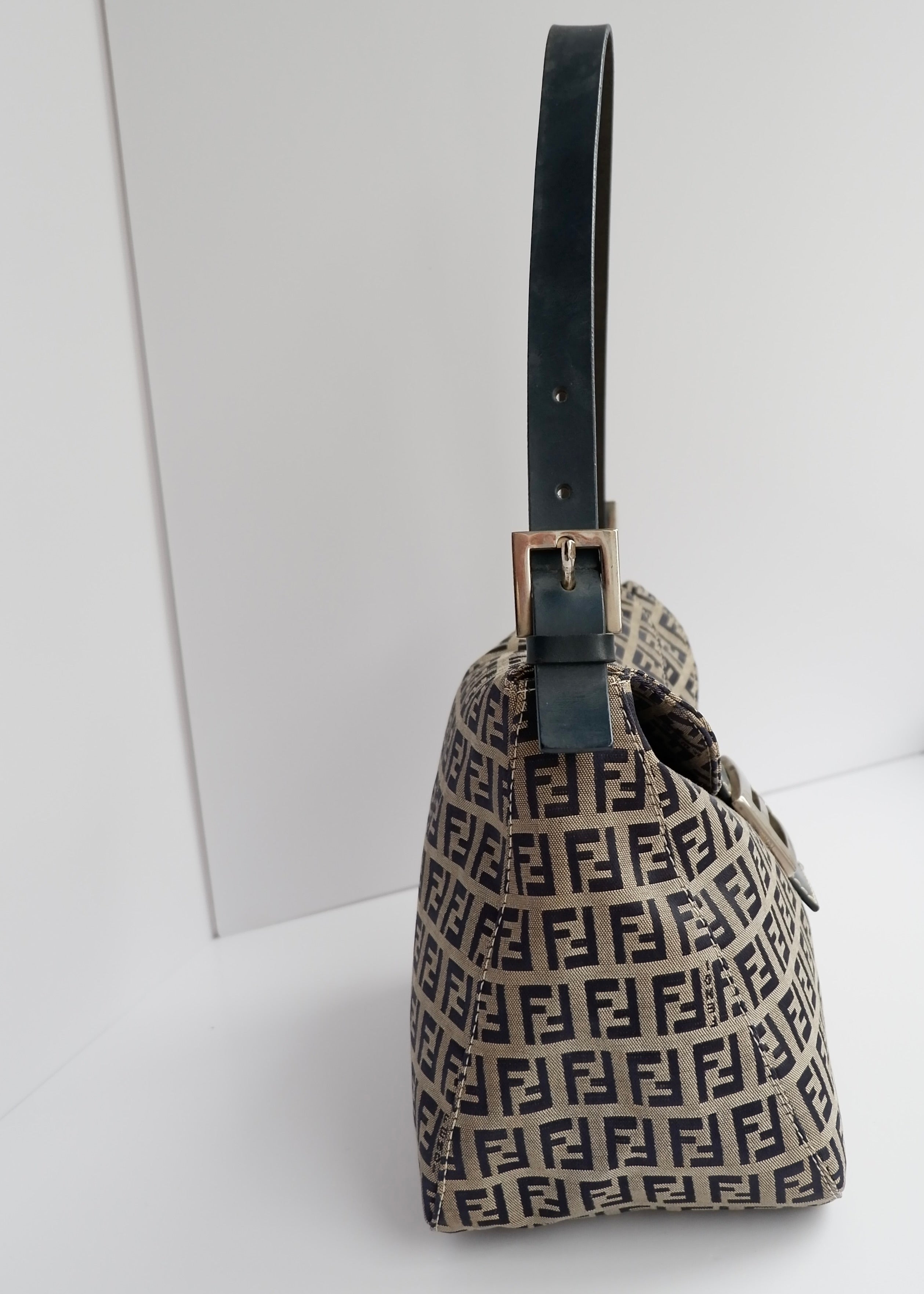Authentic Preowned Fendi Zucchino Mamma Baguette Shoulder Bag