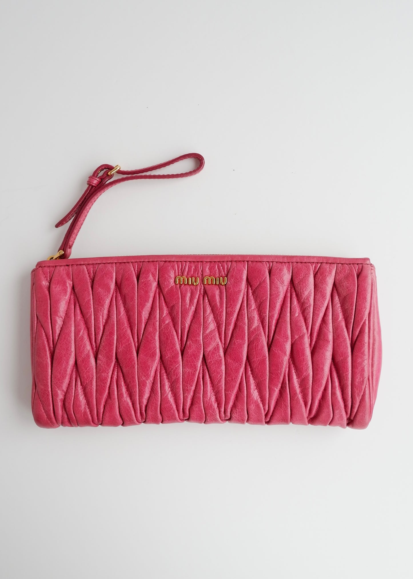 Authentic Preowned Miu Miu Pink Leather Wristlet Clutch