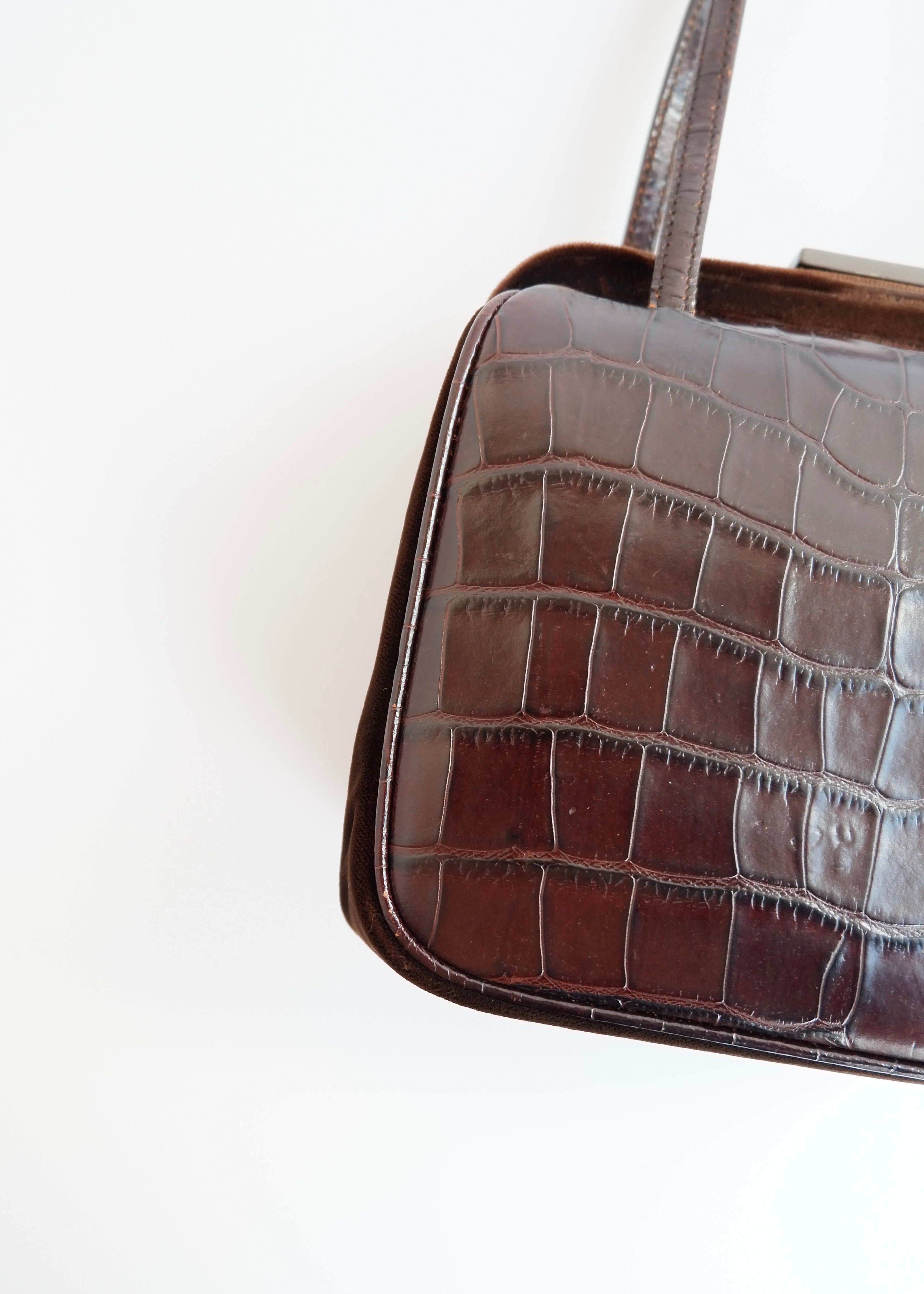 Authentic Preowned Vintage Prada Brown Leather/Velvet Top Handle Bag
