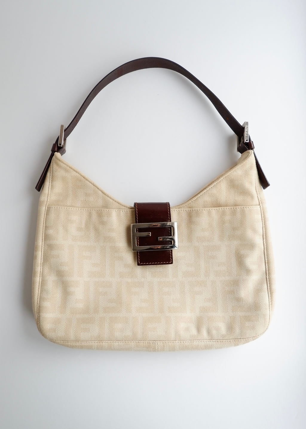 Authentic Preowned Vintage Fendi Ivory Canvas Zucca Shoulder Bag