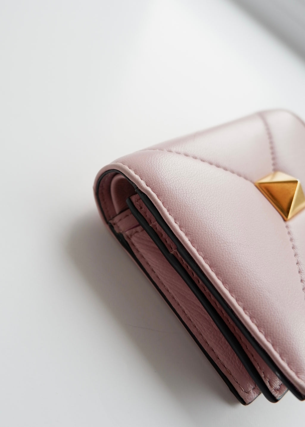 Authentic Preowned Valentino Light Pink Leather Small Nappa Roman Stud Bi-Fold Wallet