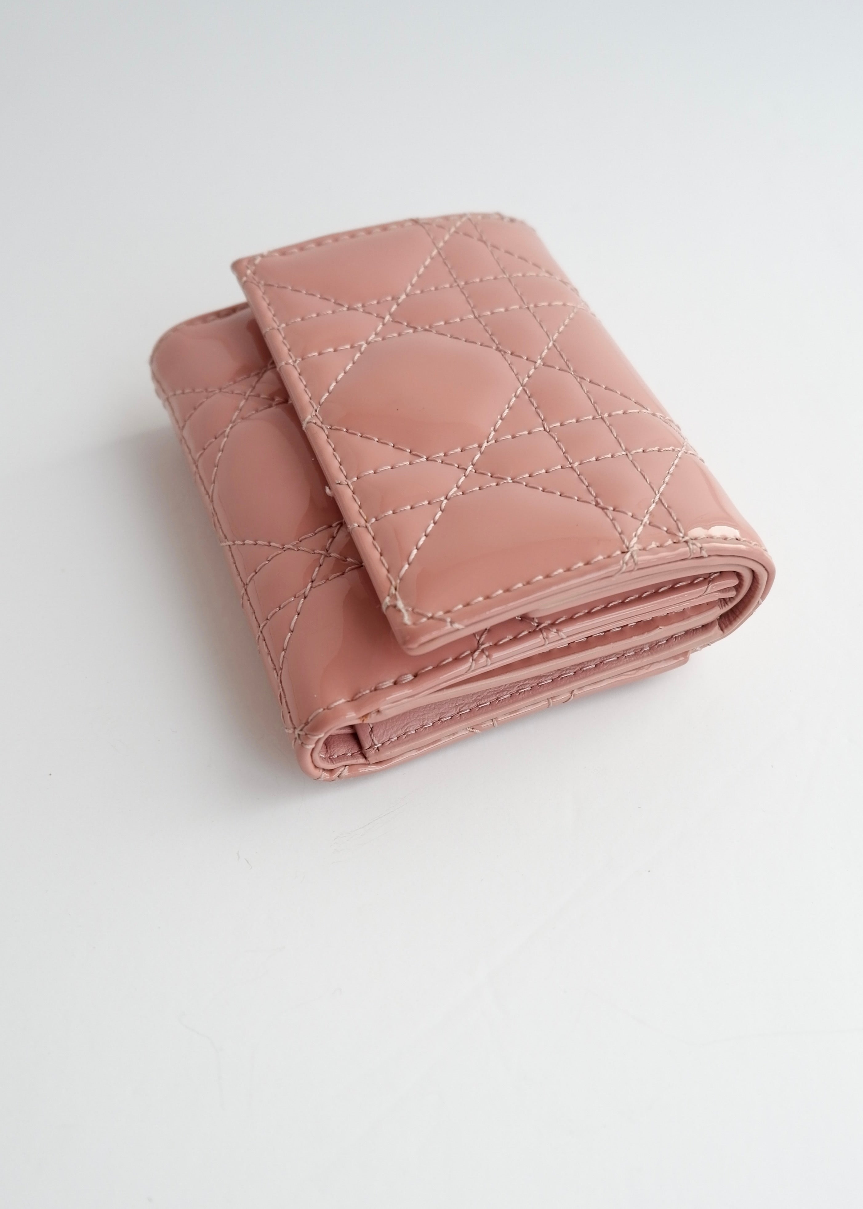 Authentic Preowned Dior Dusty Rose Patent Leather Lotus Wallet