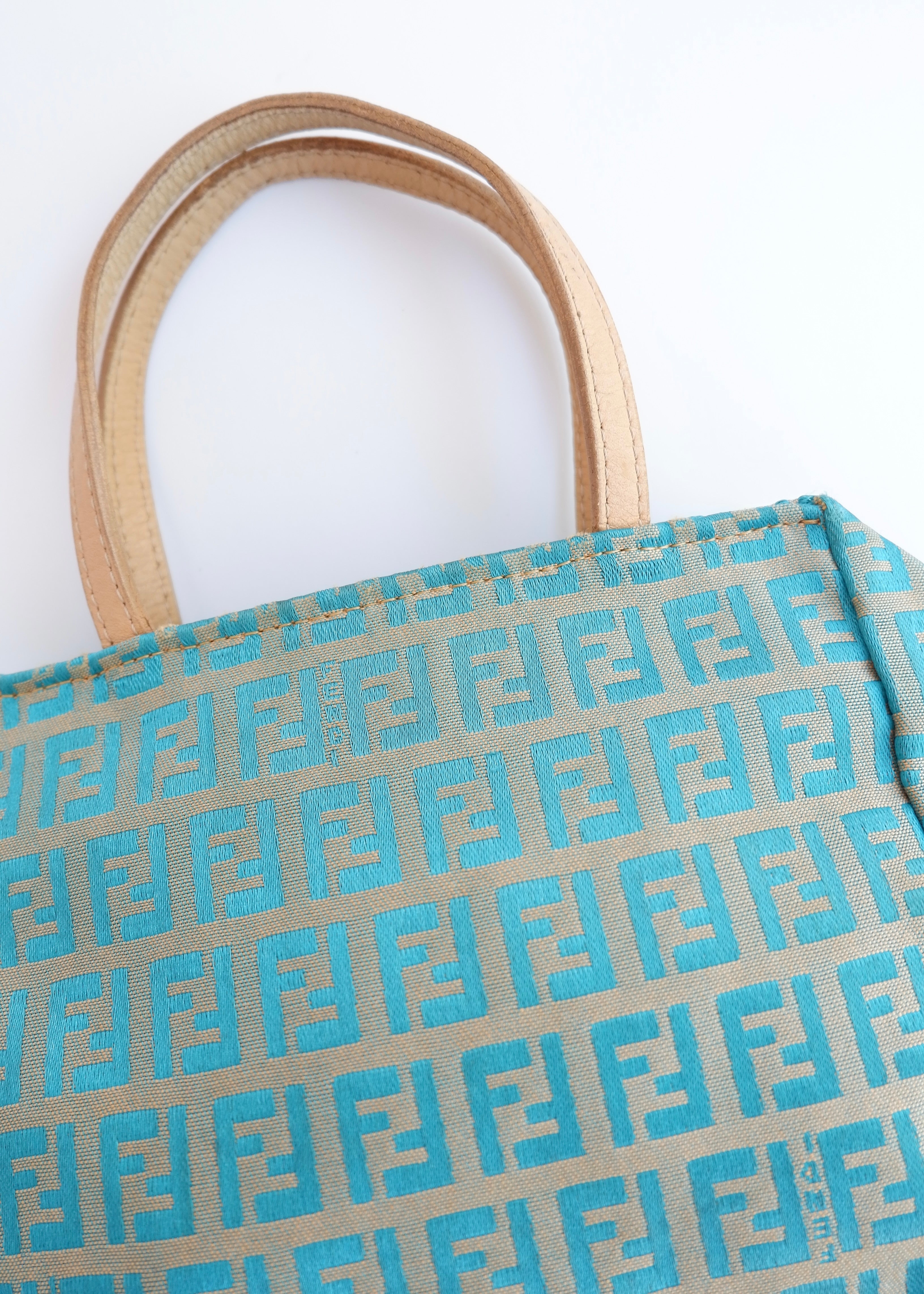 Authentic Preowned Fendi Turquoise Canvas Zucchino Micro Handbag