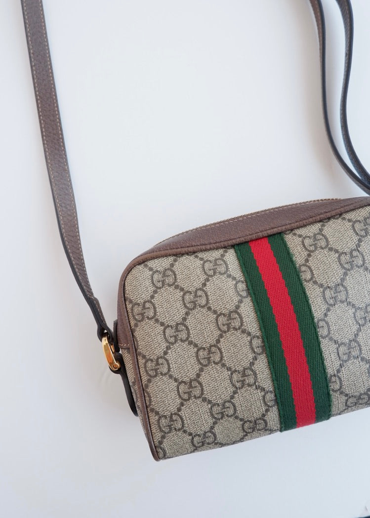 Authentique Sac bandoulière mini Ophidia Gucci en toile GG marron d'occasion