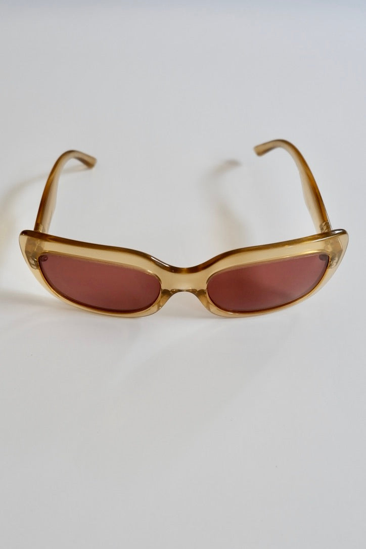 Authentiques lunettes de soleil à monture carrée marron Prada d'occasion