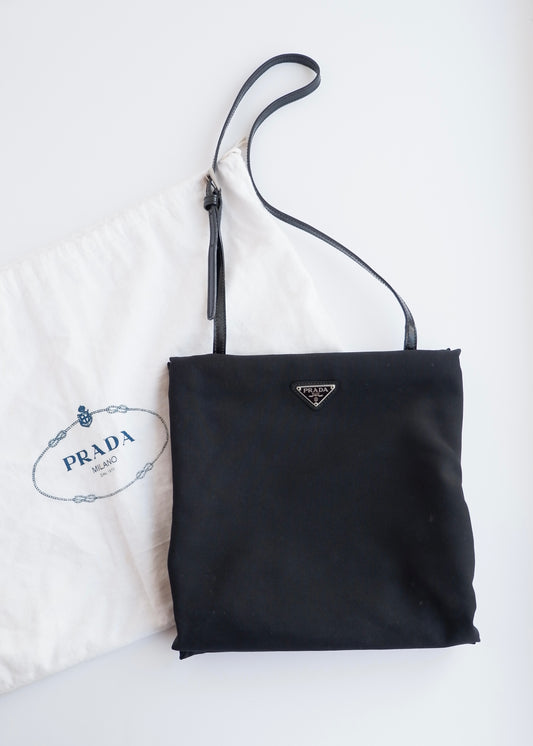 Authentic Preowned Prada Black Fabric Long Strap Kisslock Shoulder Bag