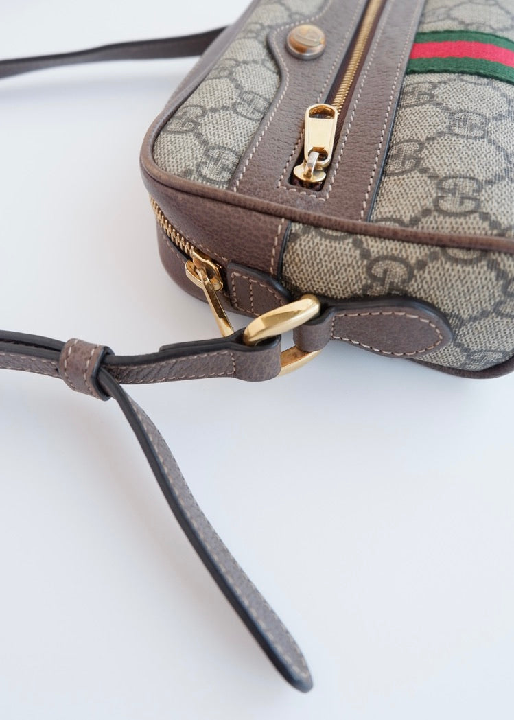 Authentique Sac bandoulière mini Ophidia Gucci en toile GG marron d'occasion