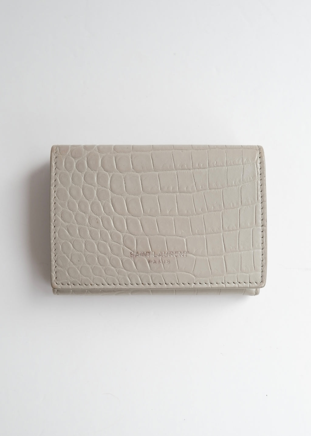 Preowned Saint Laurent Grey Leather Embossed Compact Wallet