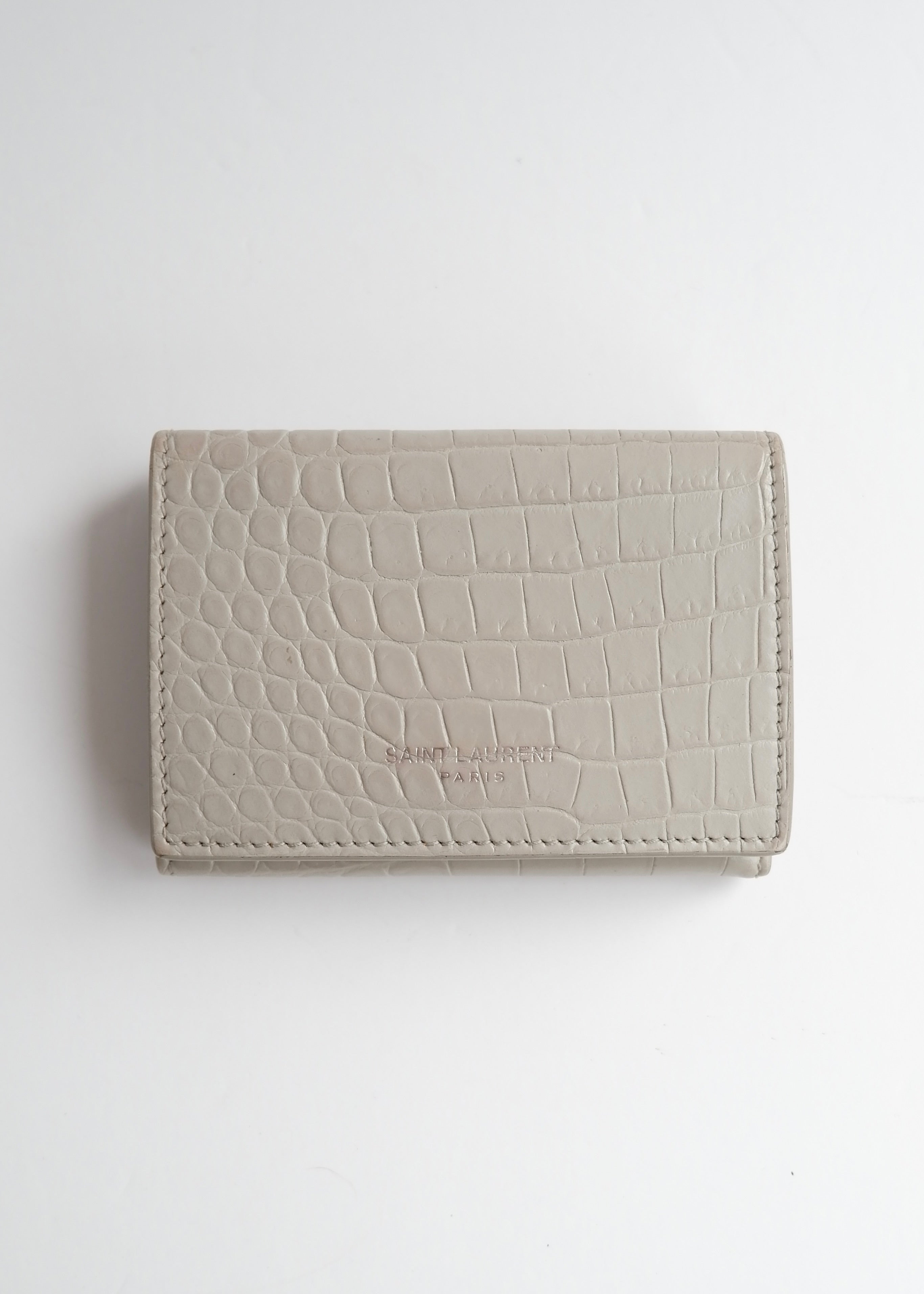 Preowned Saint Laurent Grey Leather Embossed Compact Wallet
