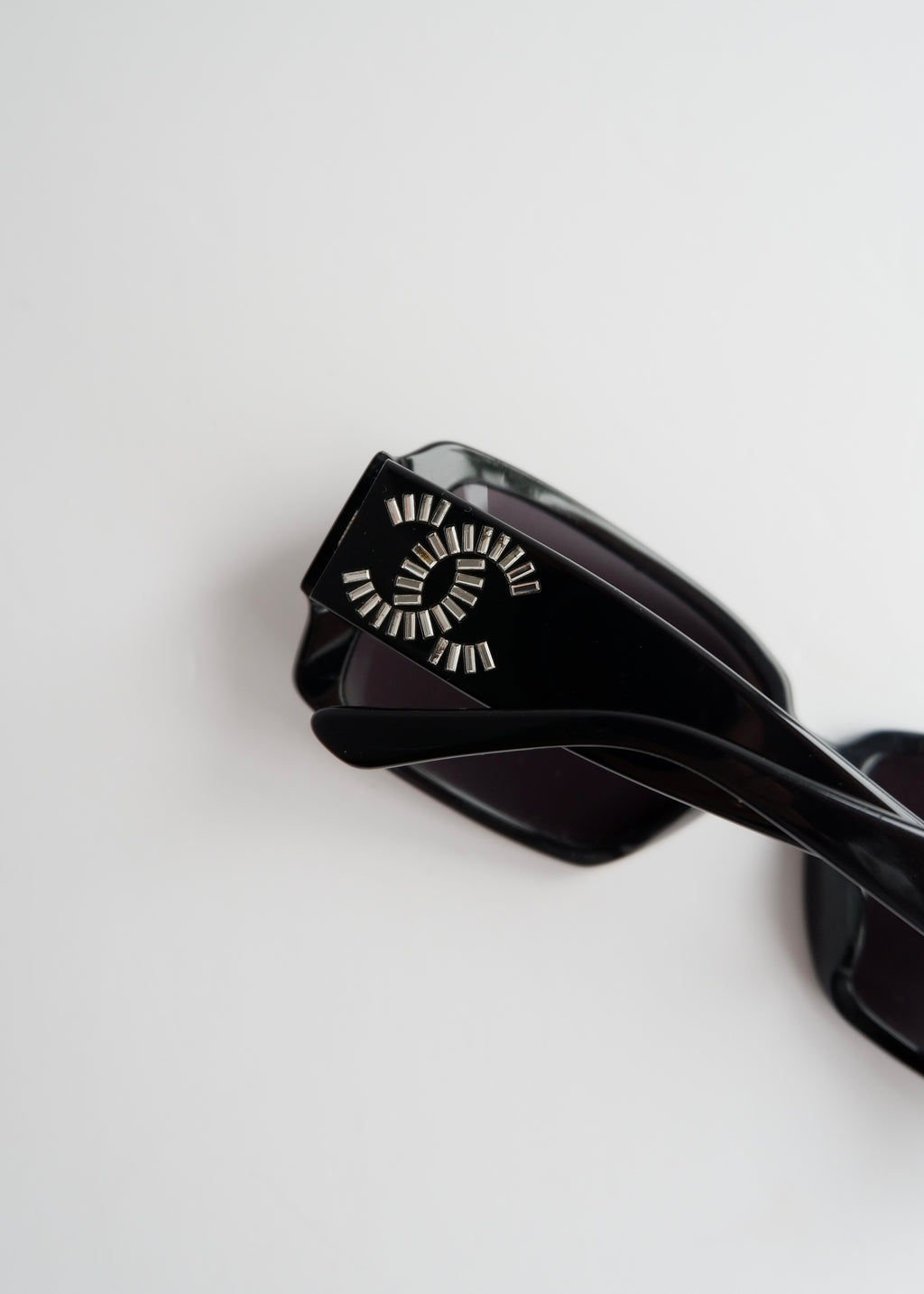 Authentic Preowned Chane Black Square Frame Rhinestone Sunglasses