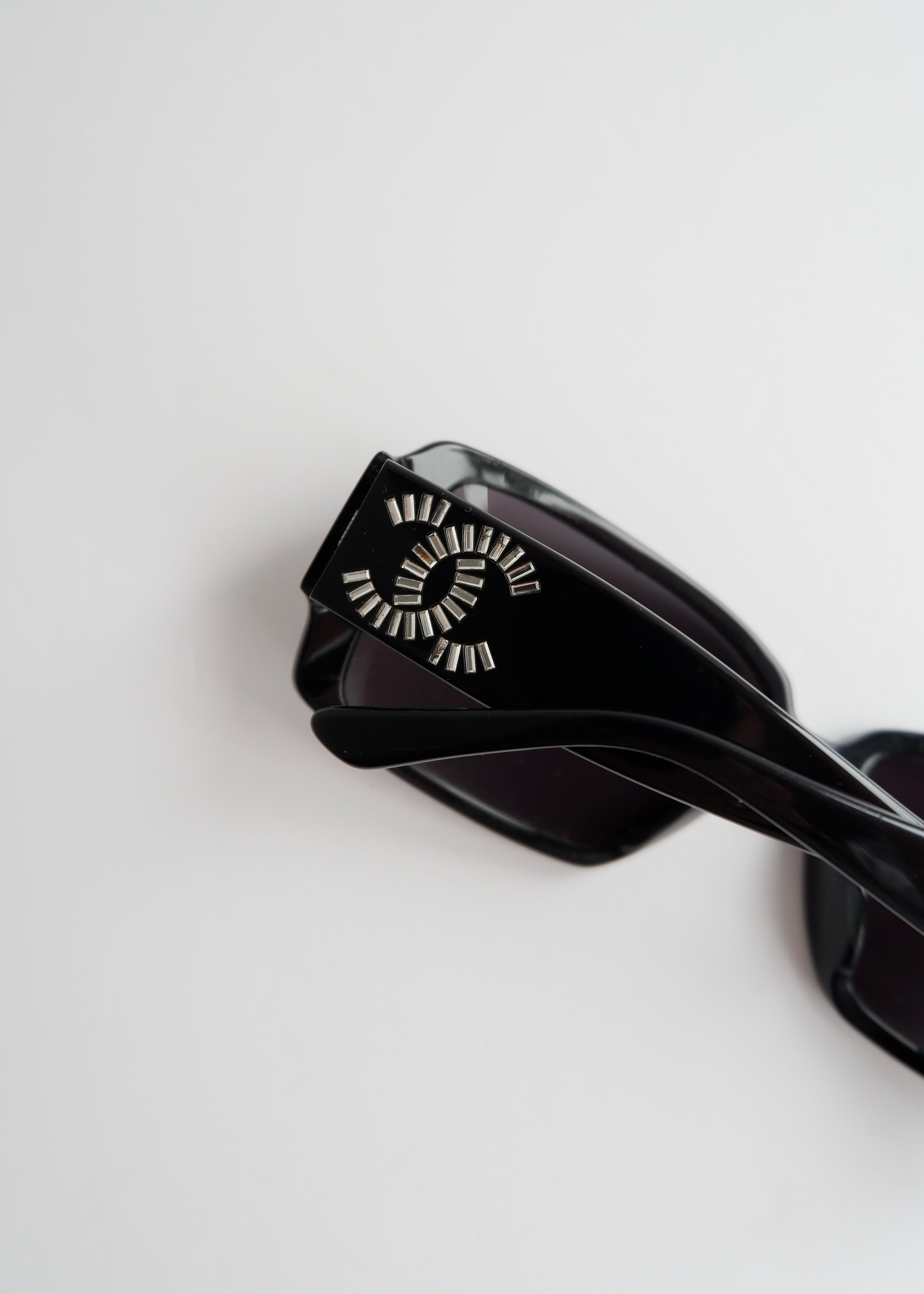 Authentic Preowned Chane Black Square Frame Rhinestone Sunglasses