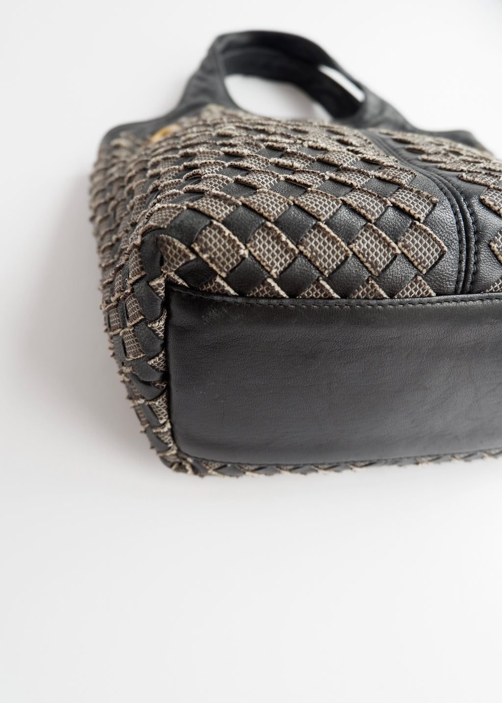 Authentic Preowned Bottega Veneta Black Leather Intrecciato Gold Rivet/Studded Handbag