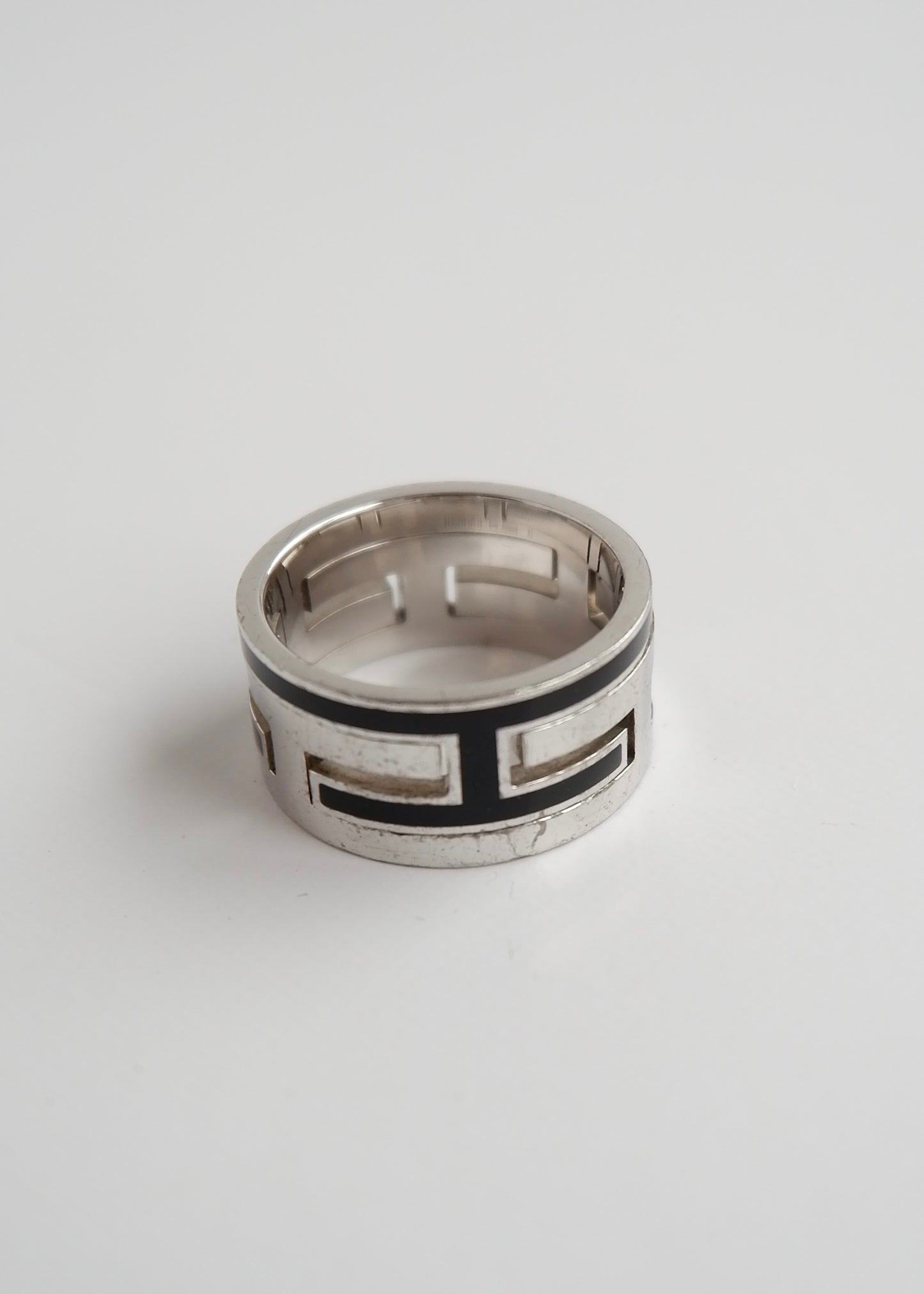 Authentic Preowned Hermes Black/ Silver Move H Ring