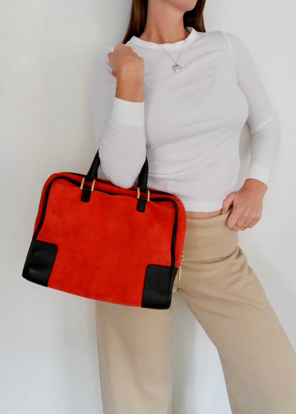 Preowned Loewe Red/Black Suede Amazona Handbag