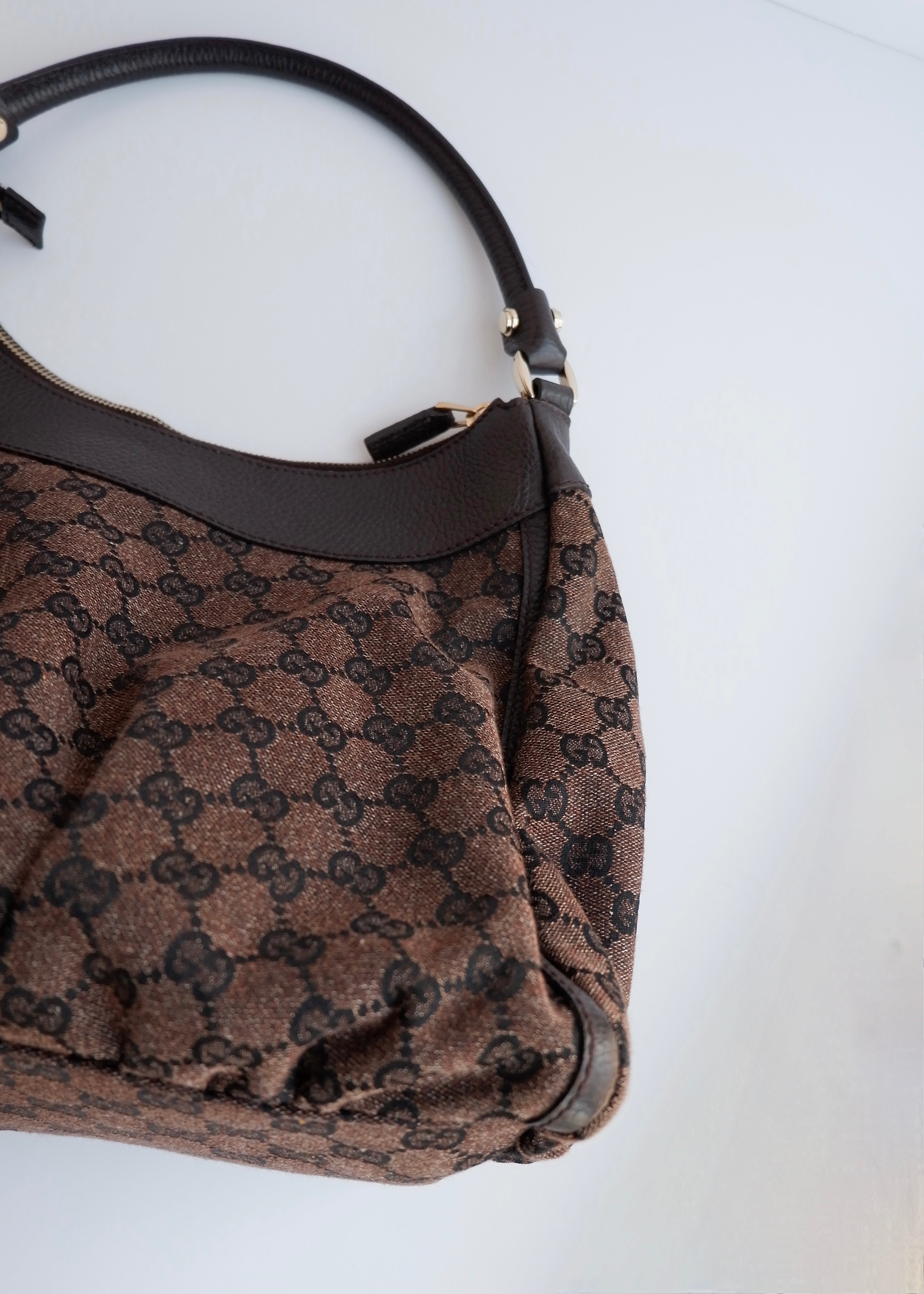 Authentic Preowned Gucci Brown GG Canvas/ Leather Hobo Shoulder Bag