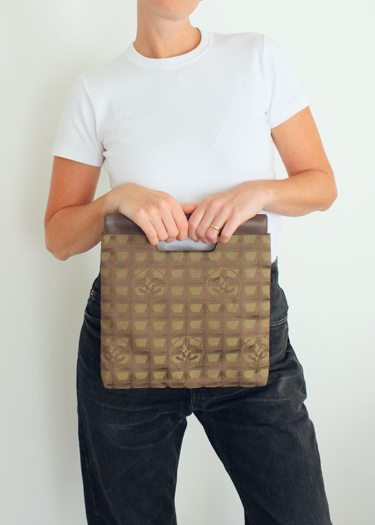 Authentic Preowned Vintage Chanel Khaki Canvas/ Leather Travel Line Clutch