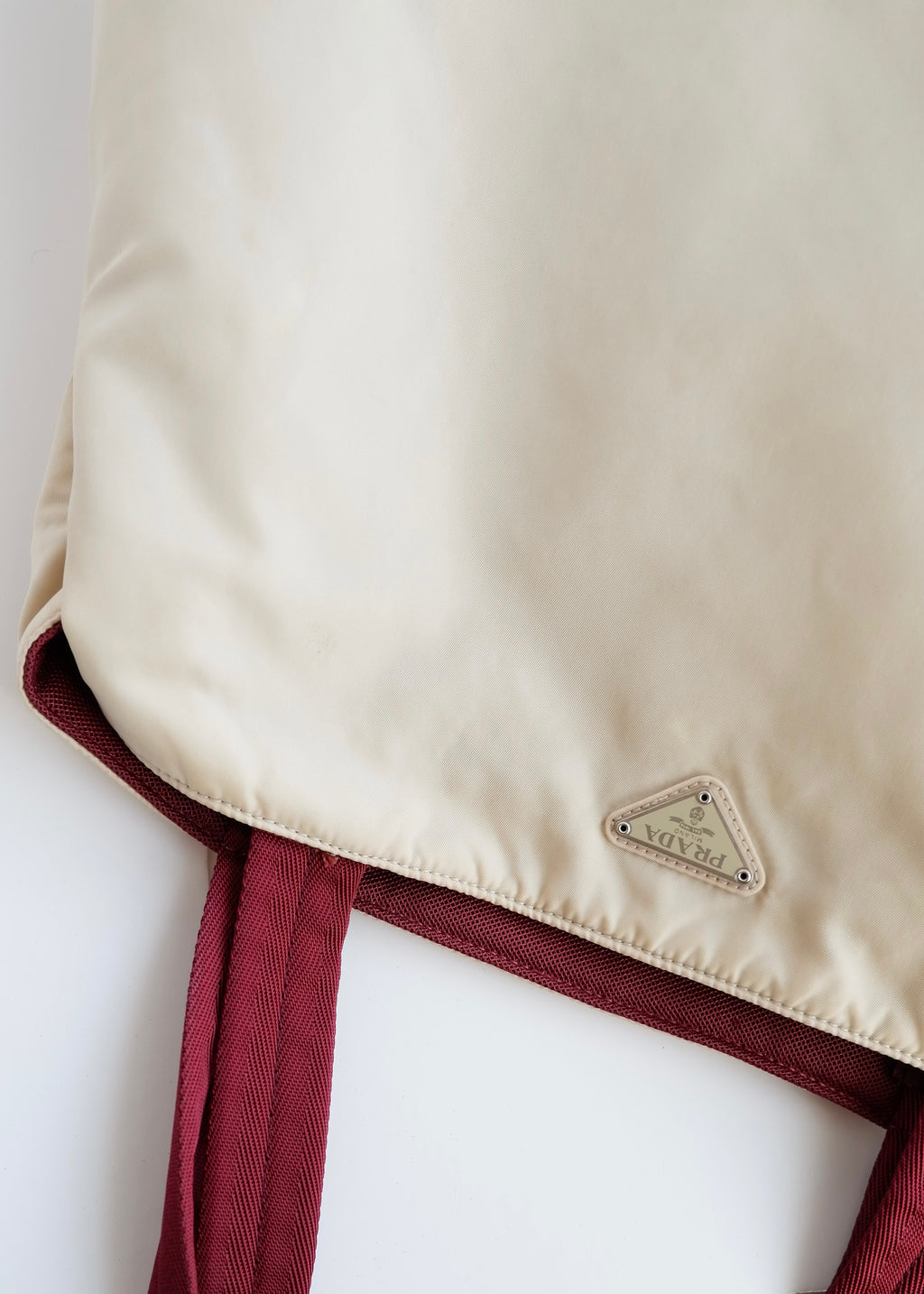 Authentic Preowned Prada Beige/ Burgundy Nylon Oversized Tote Bag
