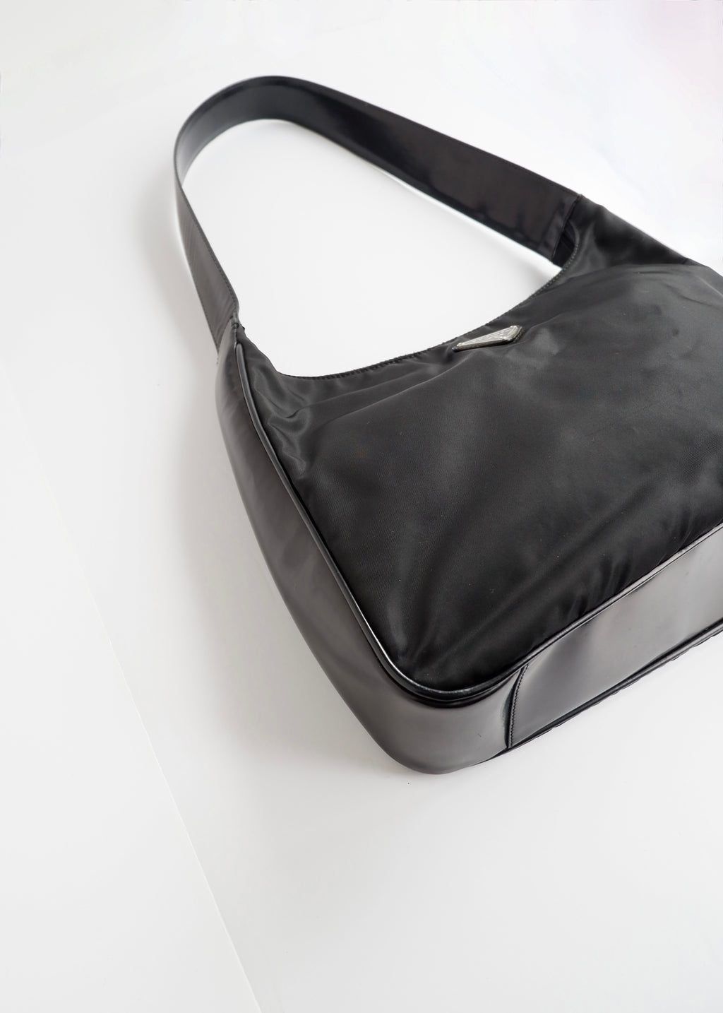Preowned Prada Black Nylon/ Patent Leather Hobo Shoulder Bag