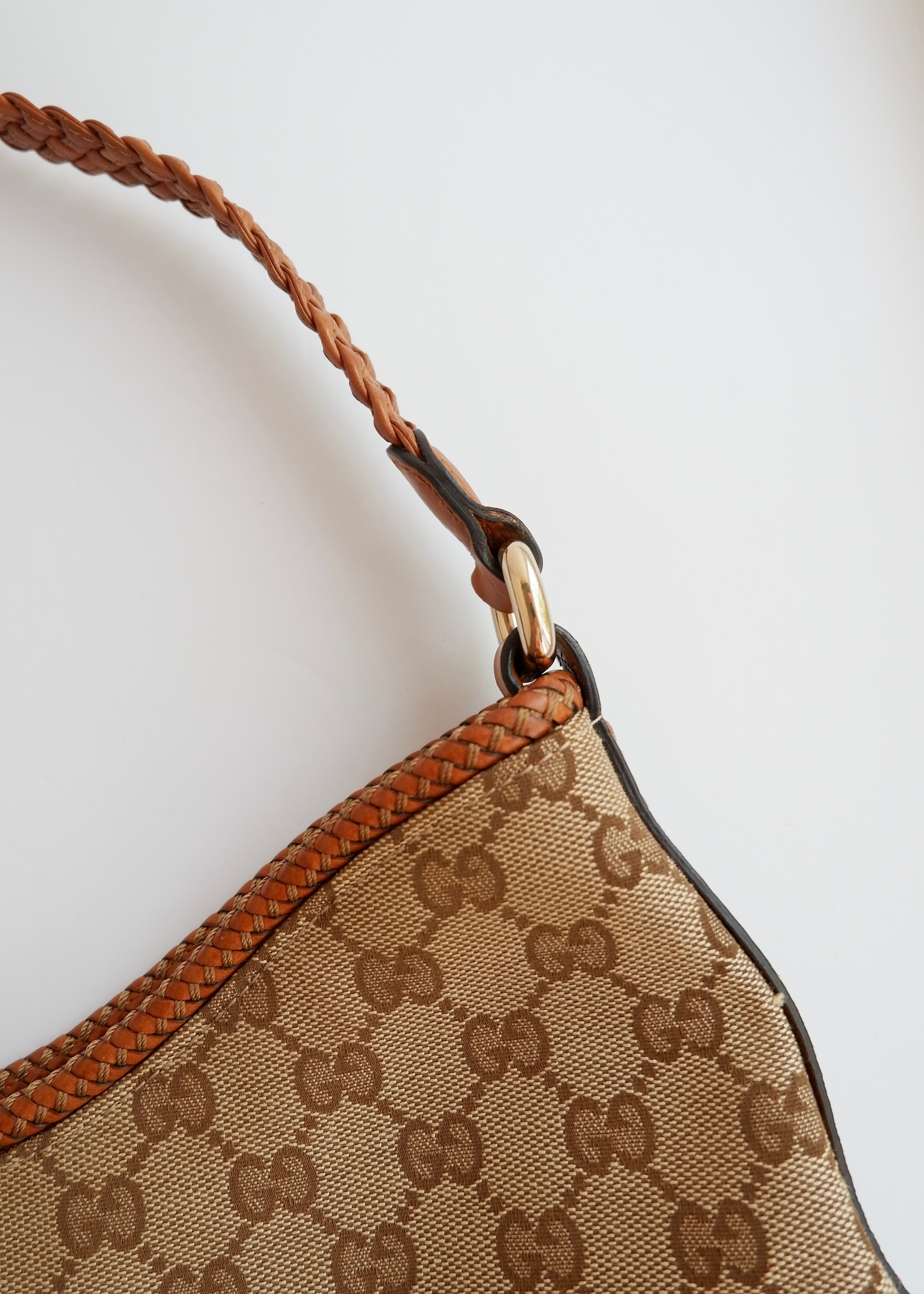 Preowned Gucci Brown GG Canvas Leather Tassel Shoulder Bag