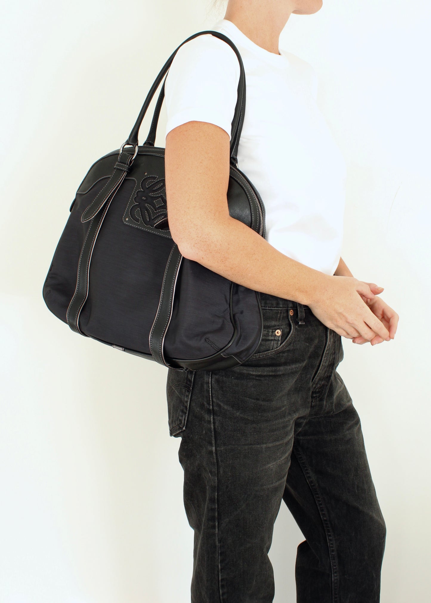 Authentic Preowned Loewe Navy/Black Nylon/Leather Shoulder Tote