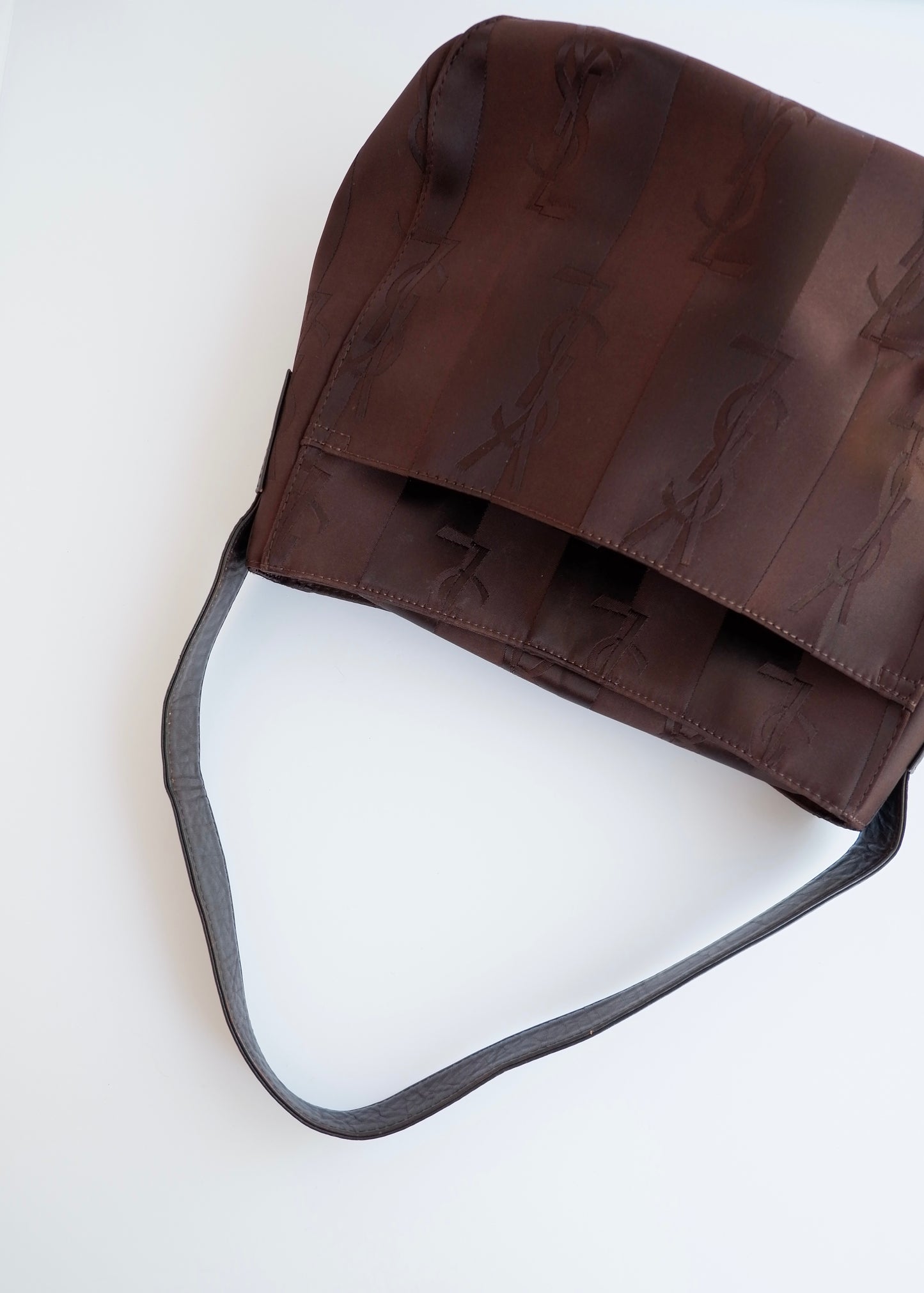 Authentic Preowned Vintage YSL Brown Nylon/ Leather Shoulder Bag