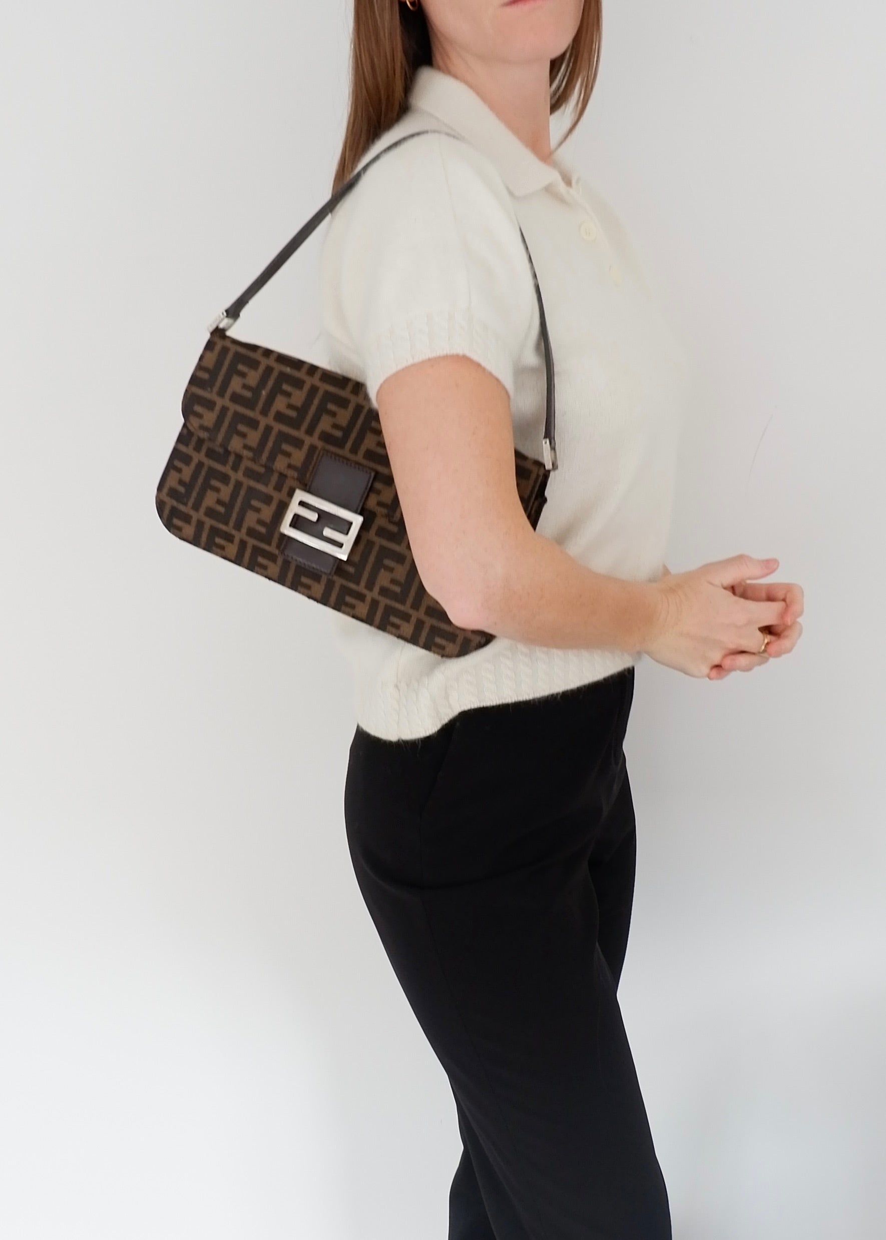 Authentic Preowned Vintage Fendi Brown Zucca Shoulder Bag