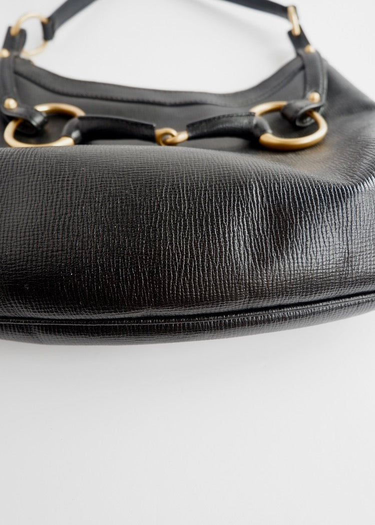 Sac à bandoulière Gucci d'occasion authentique en cuir noir avec mors