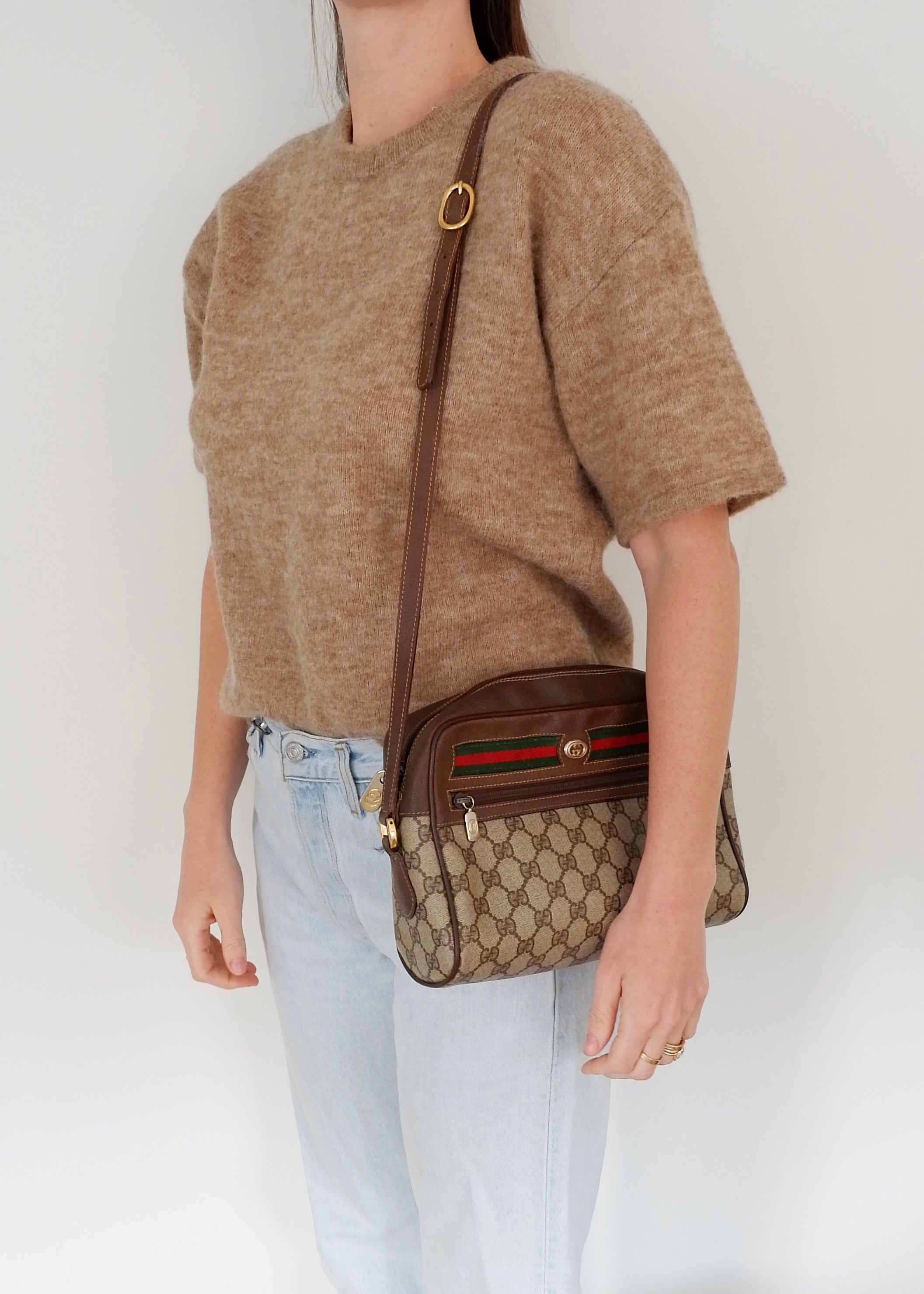 Authentic Preowned Vintage Gucci Brown GG Coated Canvas Crossbody Bag