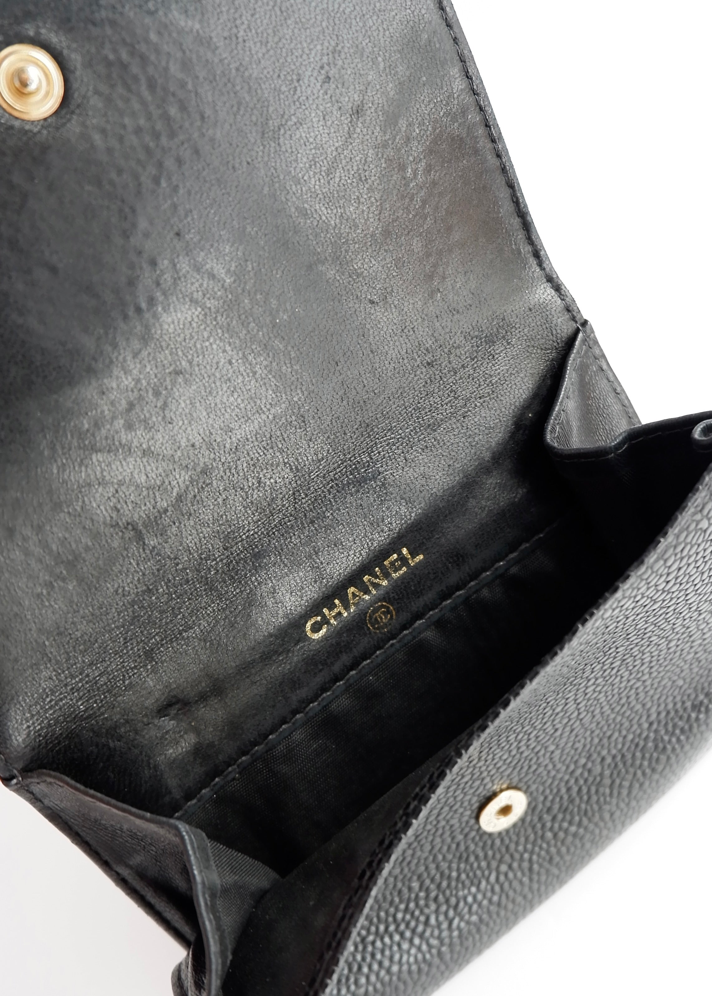 Authentic Preowned Vintage ChanelBlack Caviar Leather Bi-Fold Wallet