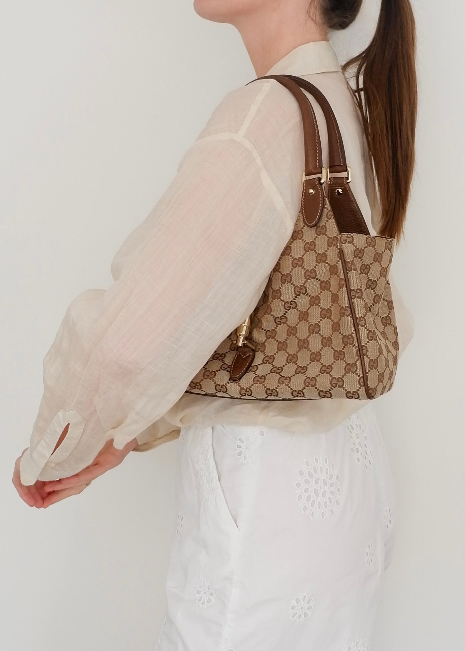 Preowned Gucci Brown GG Canvas Bardot Shoulder Bag