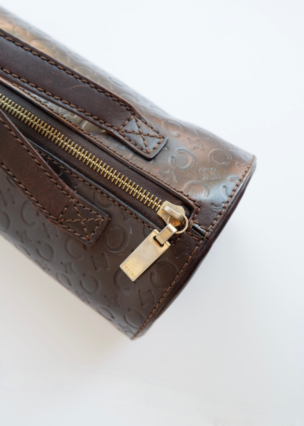 Preowned Vintage Celine Brown Leather Top Handle Cubic Bag