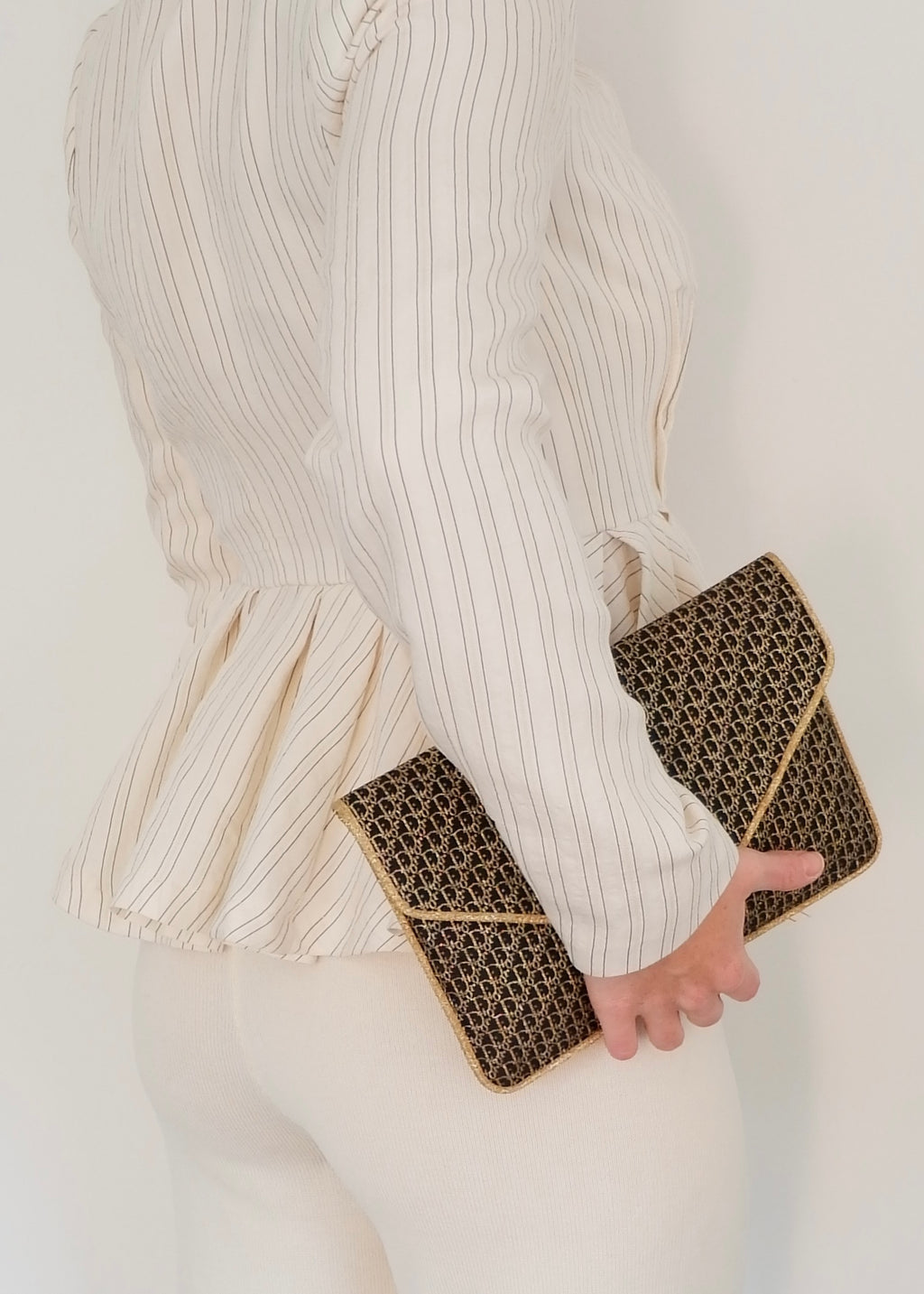 Preowned Vintage Christian Dior Navy/ Gold Fabric Pouch