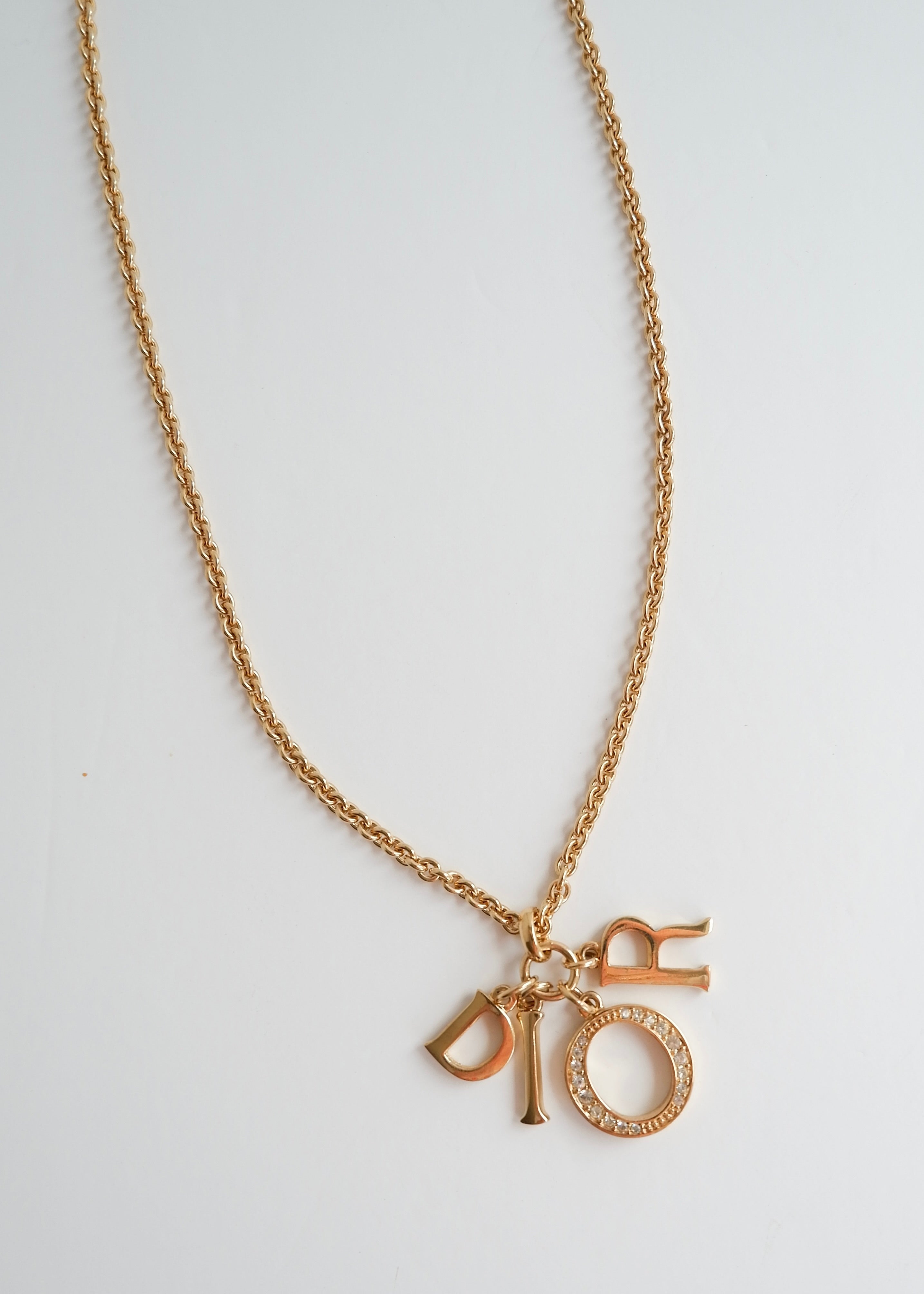 Preowned Vintage Dior Gold Tone Logo Necklace
