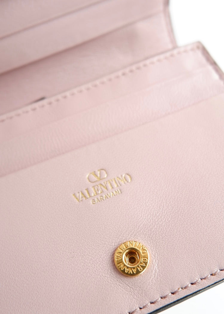 Authentic Preowned Valentino Light Pink Leather Small Nappa Roman Stud Bi-Fold Wallet