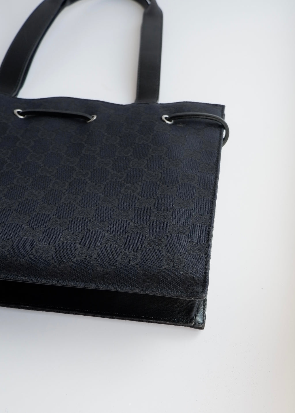 Authentic Preowned Vintage Gucci Black GG Canvas Drawstring Shoulder Bag