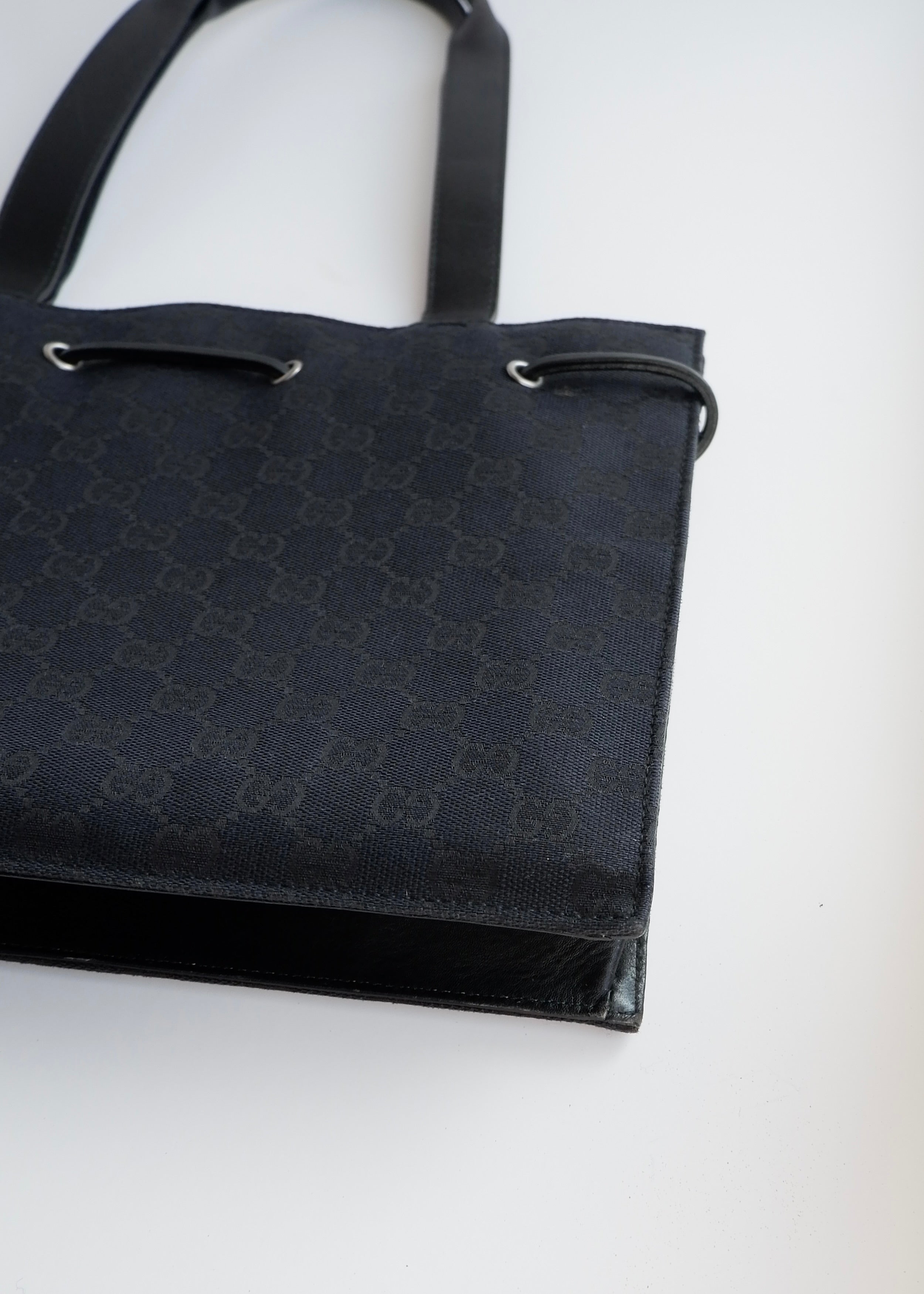 Authentic Preowned Vintage Gucci Black GG Canvas Drawstring Shoulder Bag