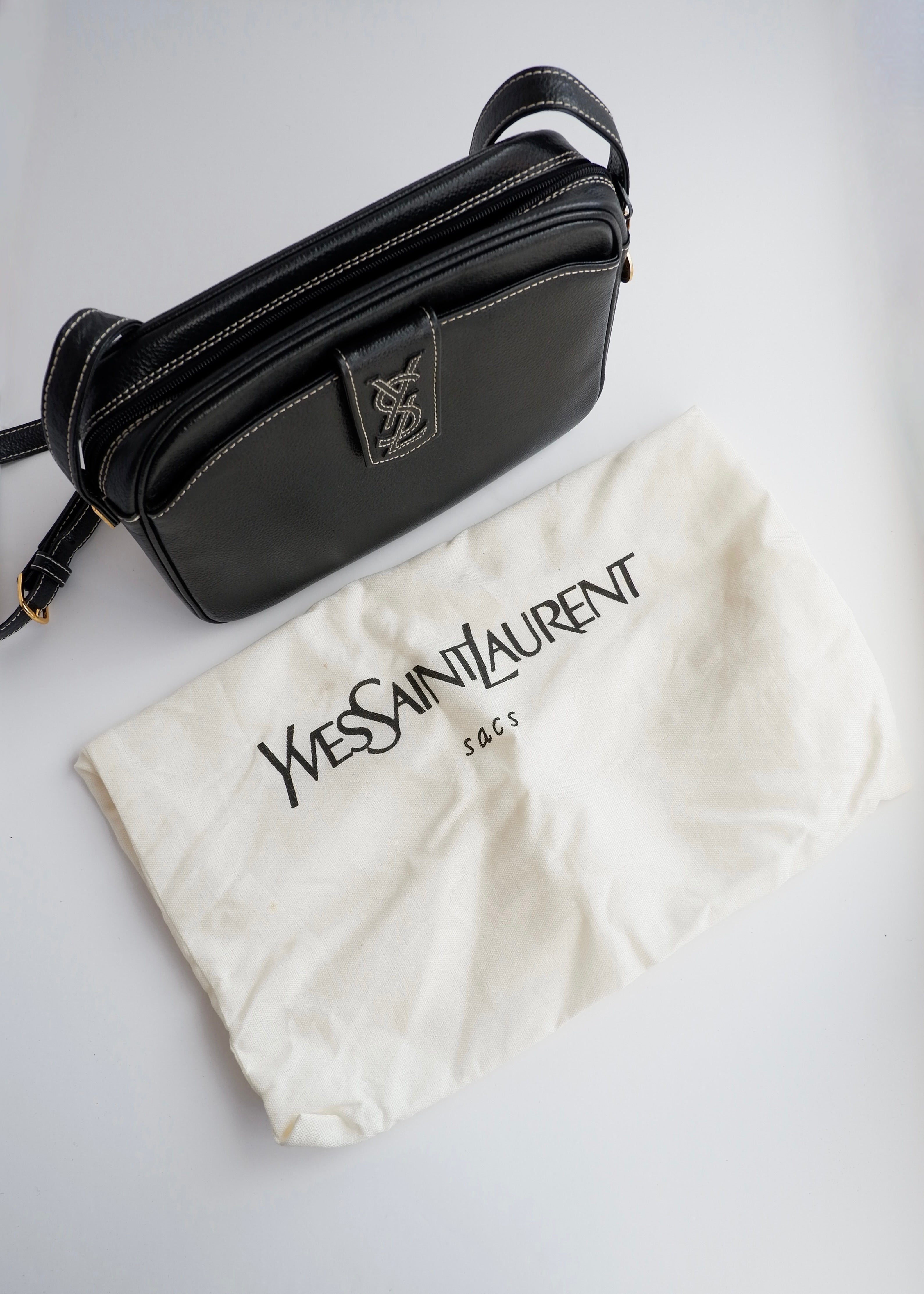 Authentic Preowned Vintage YSL (Yves Saint Laurent) Black Leather Crossbody Bag