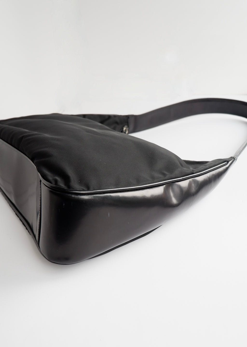 Preowned Prada Black Nylon/ Patent Leather Hobo Shoulder Bag