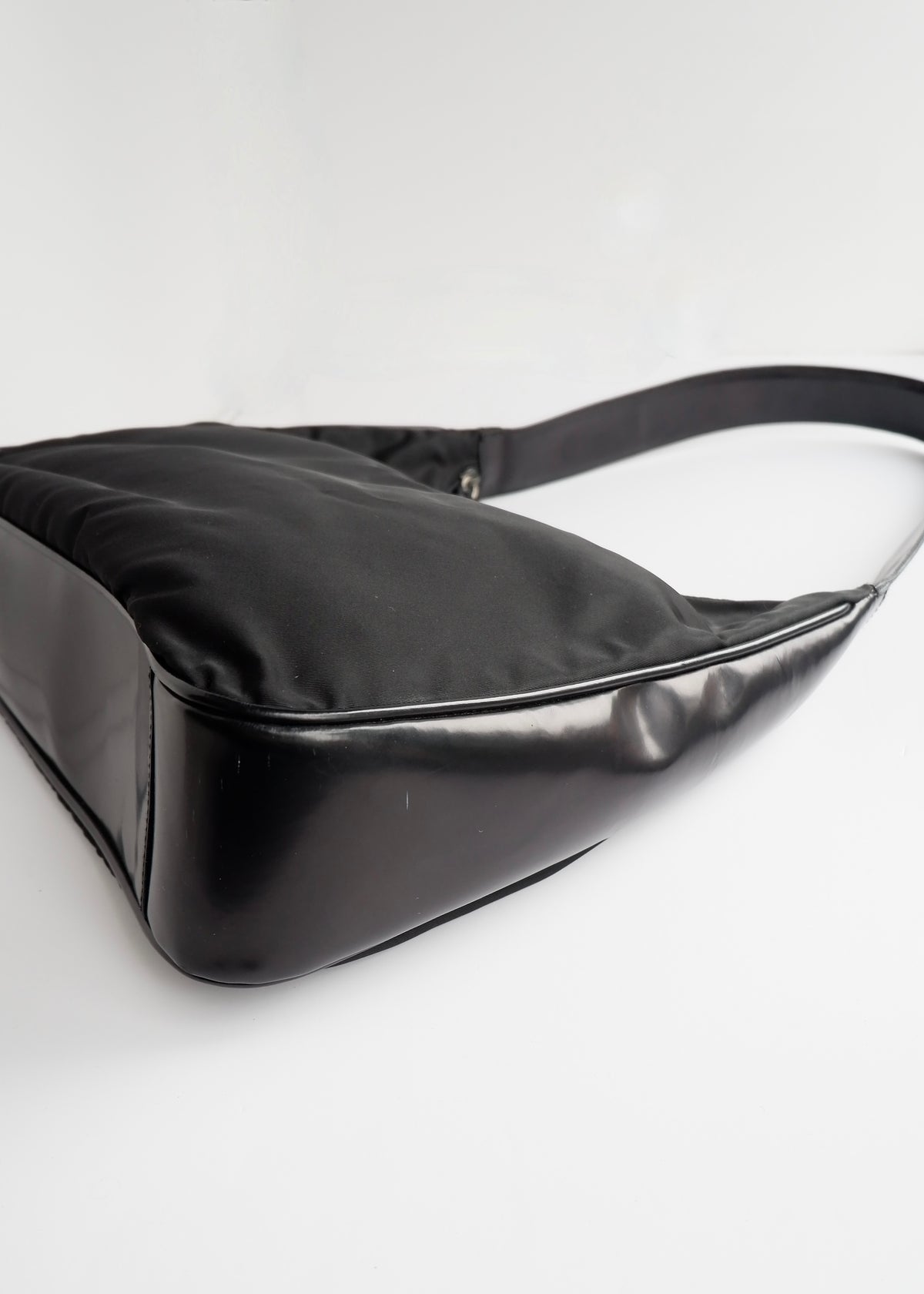 Preowned Prada Black Nylon/ Patent Leather Hobo Shoulder Bag
