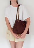Preowned Prada Burgundy Nylon Chain Shoulder Tote