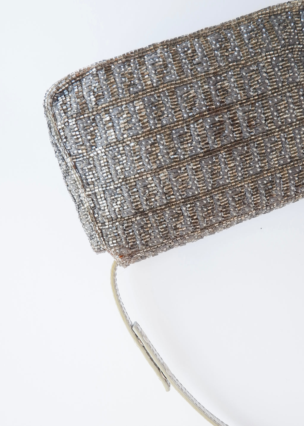 Authentic Preowned Vintage Fendi Silver FF Zucchino Beaded Small Baguette Shoulder Bag