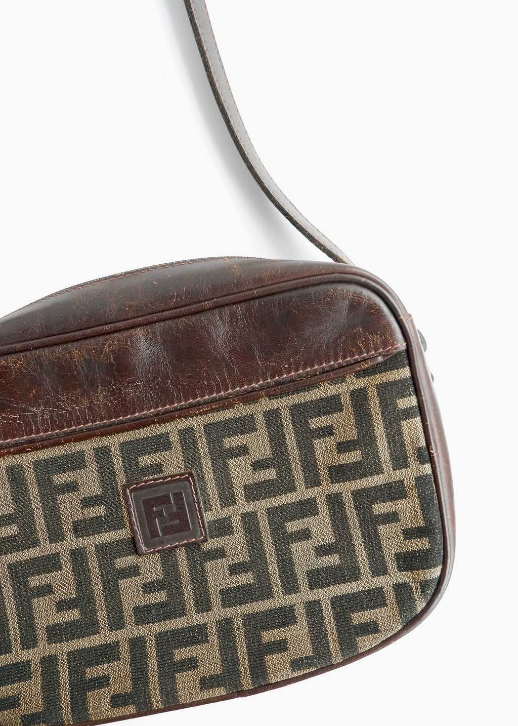 Authentic Preowned Vintage Fendi Brown Zucca Leather/ Canvas Crossbody Bag