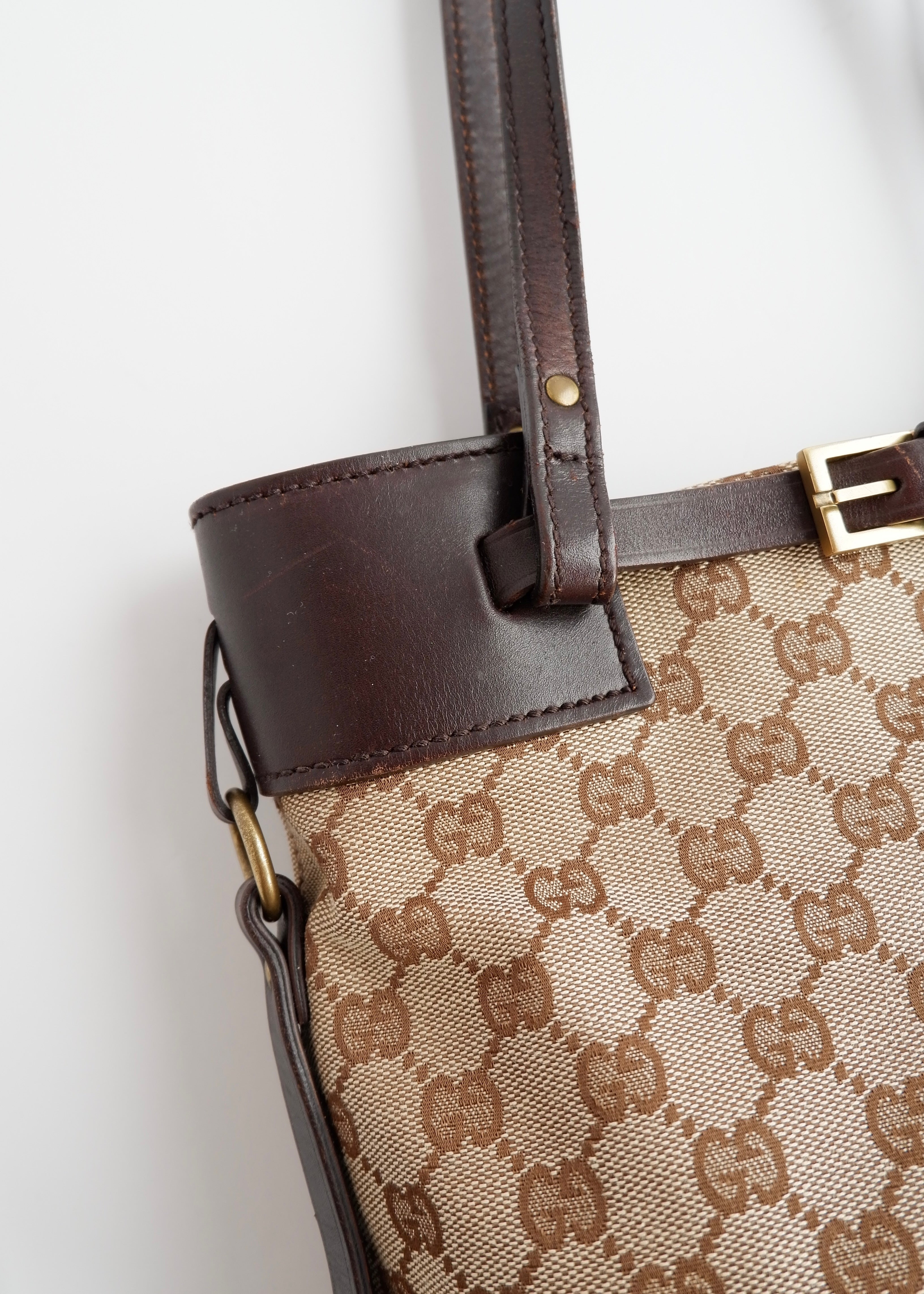 Authentic Preowned Gucci Brown GG Canvas Leather Buckle Shoulder Bag