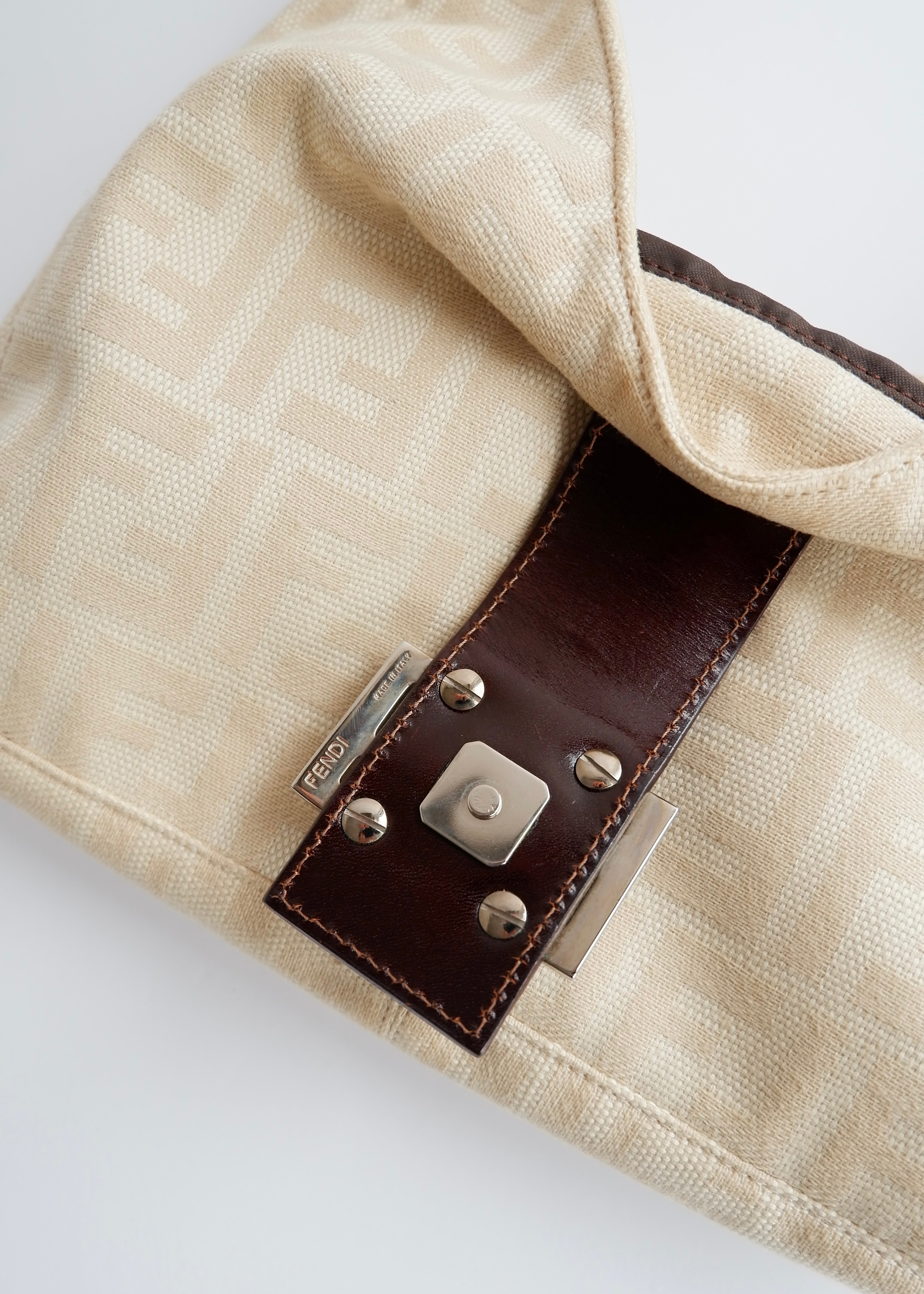 Authentic Preowned Vintage Fendi Ivory Canvas Zucca Shoulder Bag