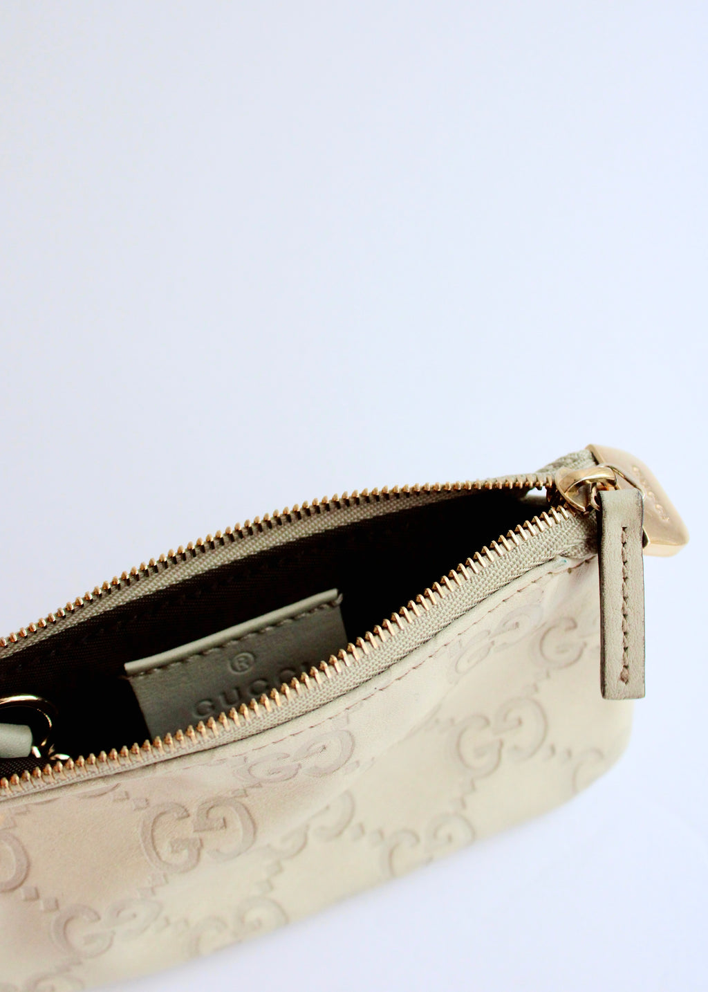 Preowned Gucci Beige Leather GG Card/Key Pouch