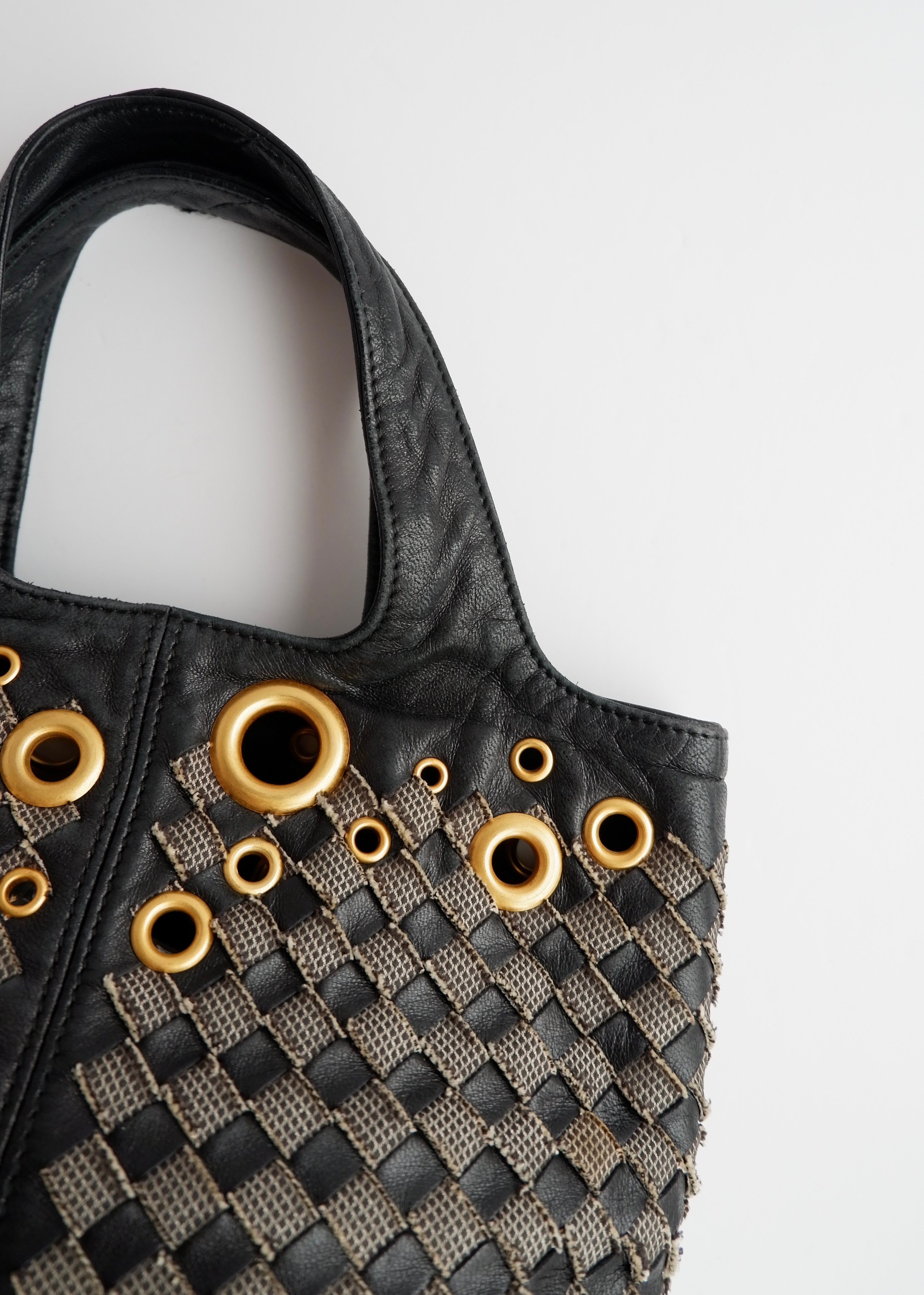 Authentic Preowned Bottega Veneta Black Leather Intrecciato Gold Rivet/Studded Handbag