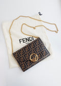Preowned Fendi Brown Zucca Embossed Leather Wallet on Chain