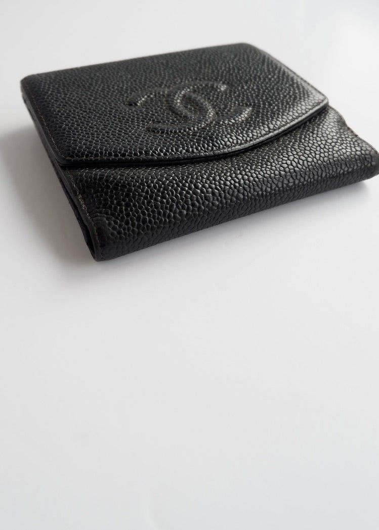 Authentic Preowned Vintage ChanelBlack Caviar Leather Bi-Fold Wallet