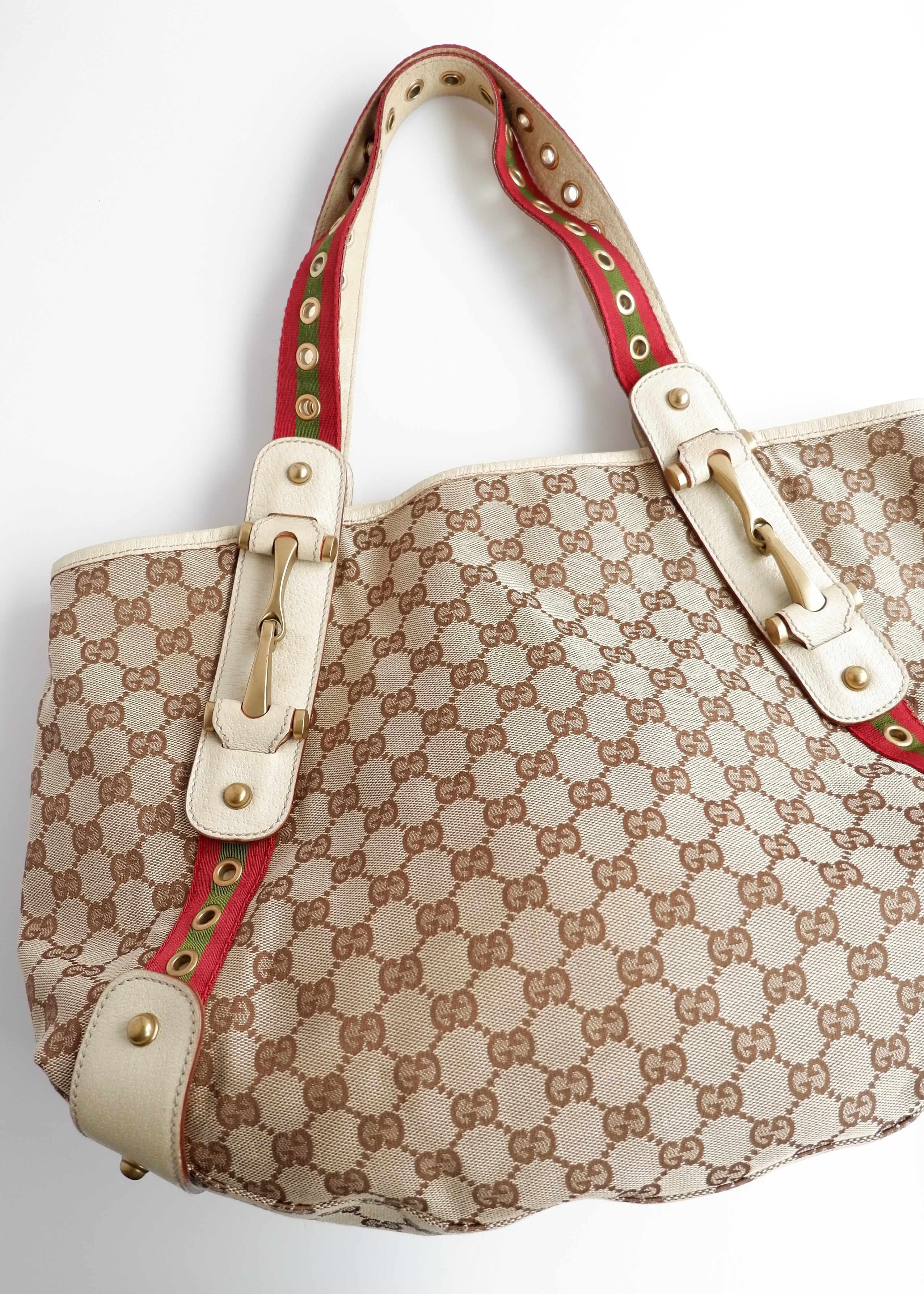 Authentic Preowned Gucci White GG Canvas Sherry Line Hobo Shoulder Bag