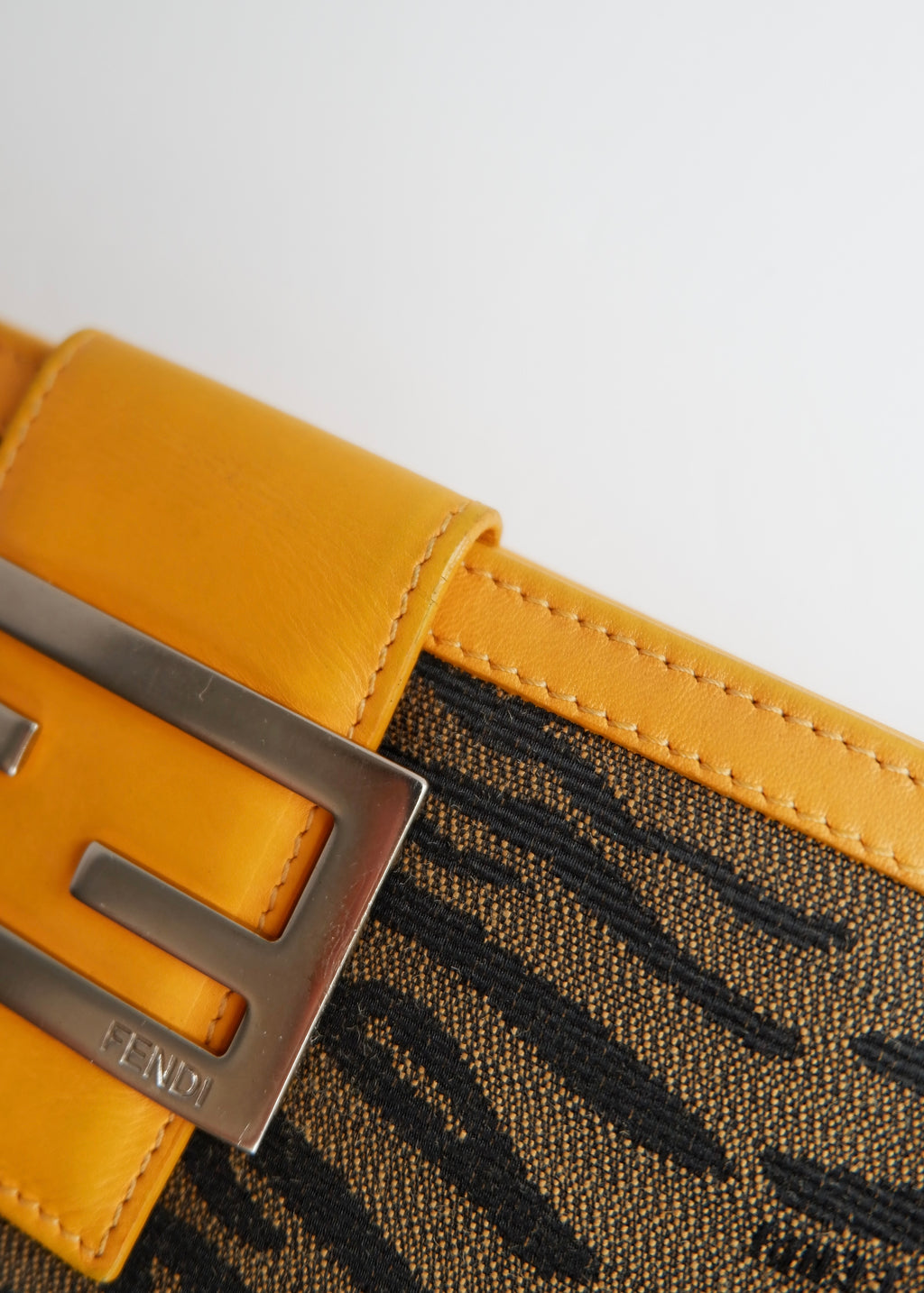 Preowned Vintage Fendi Yellow Leather Animal Print Canvas Long Wallet